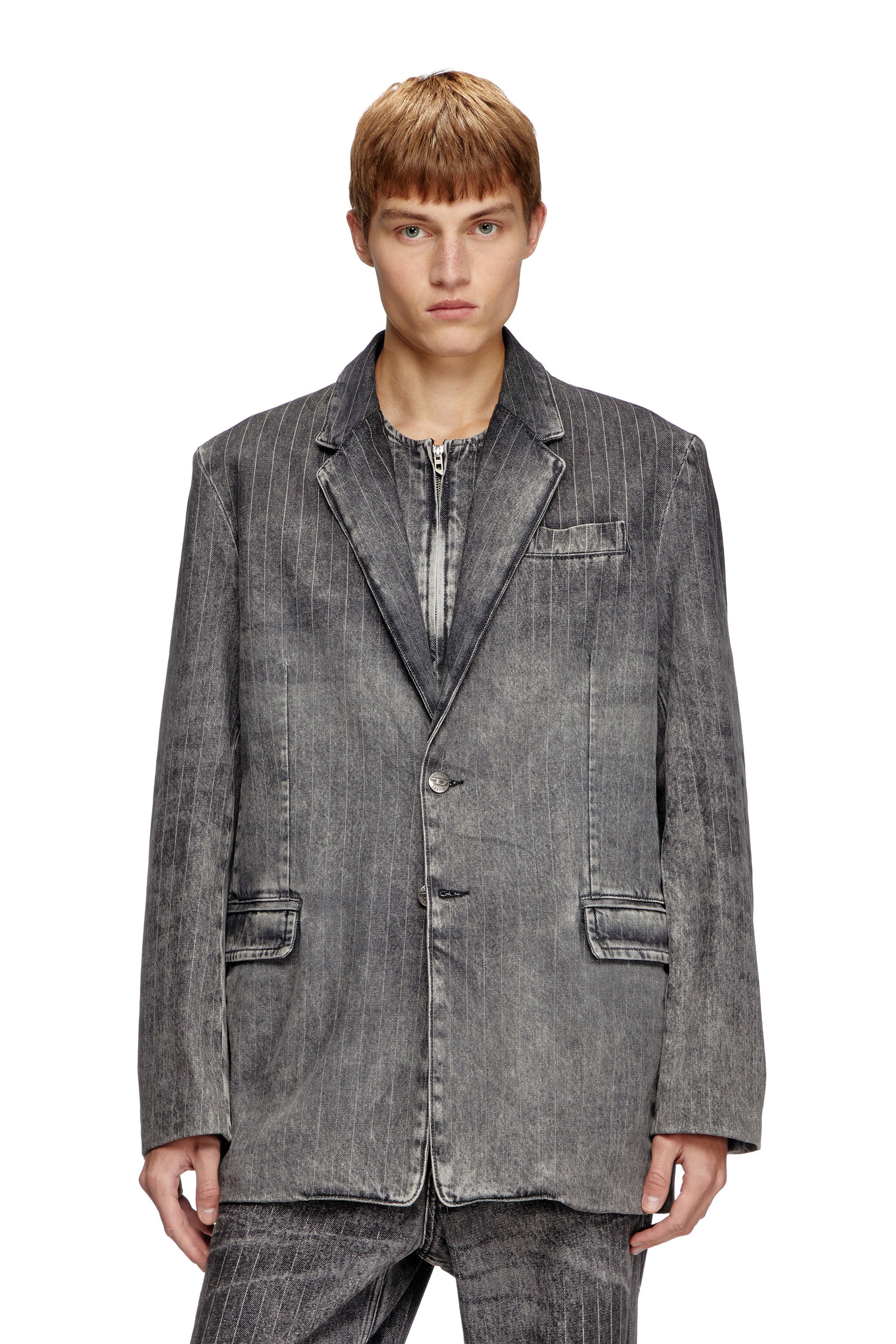 Diesel - D-REGER-S, Blazer tailleur en denim à rayures Mixte in Noir - 1