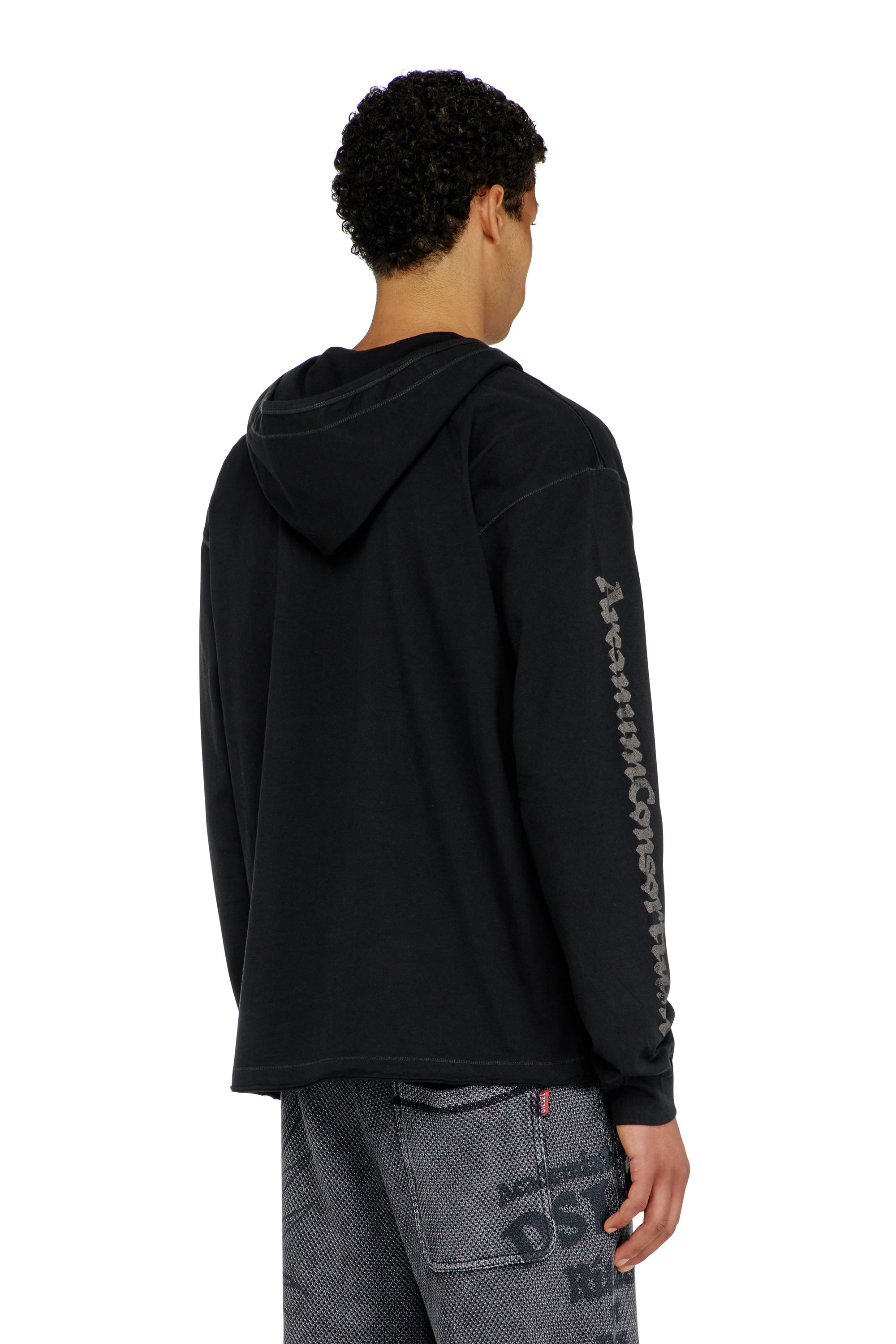 Diesel - T-PHEN-LS-HOOD-RIB, Herren Kapuzenpullover mit V-Ausschnitt und Stickerei vorn in Schwarz - 4