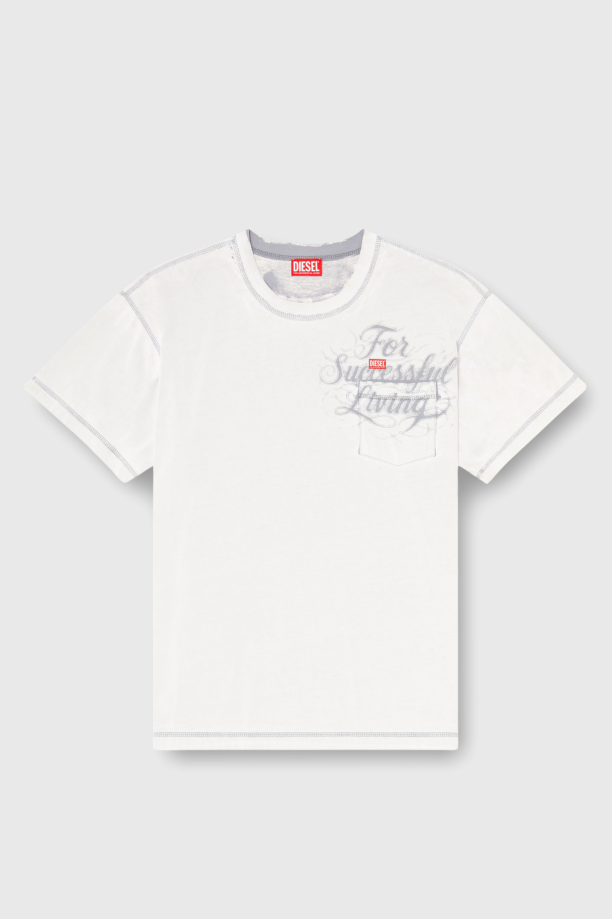 Diesel - T-NORM-POCKET-AA1, T-shirt avec poche poitrine et imprim&eacute; graphique Homme in Blanc - 2