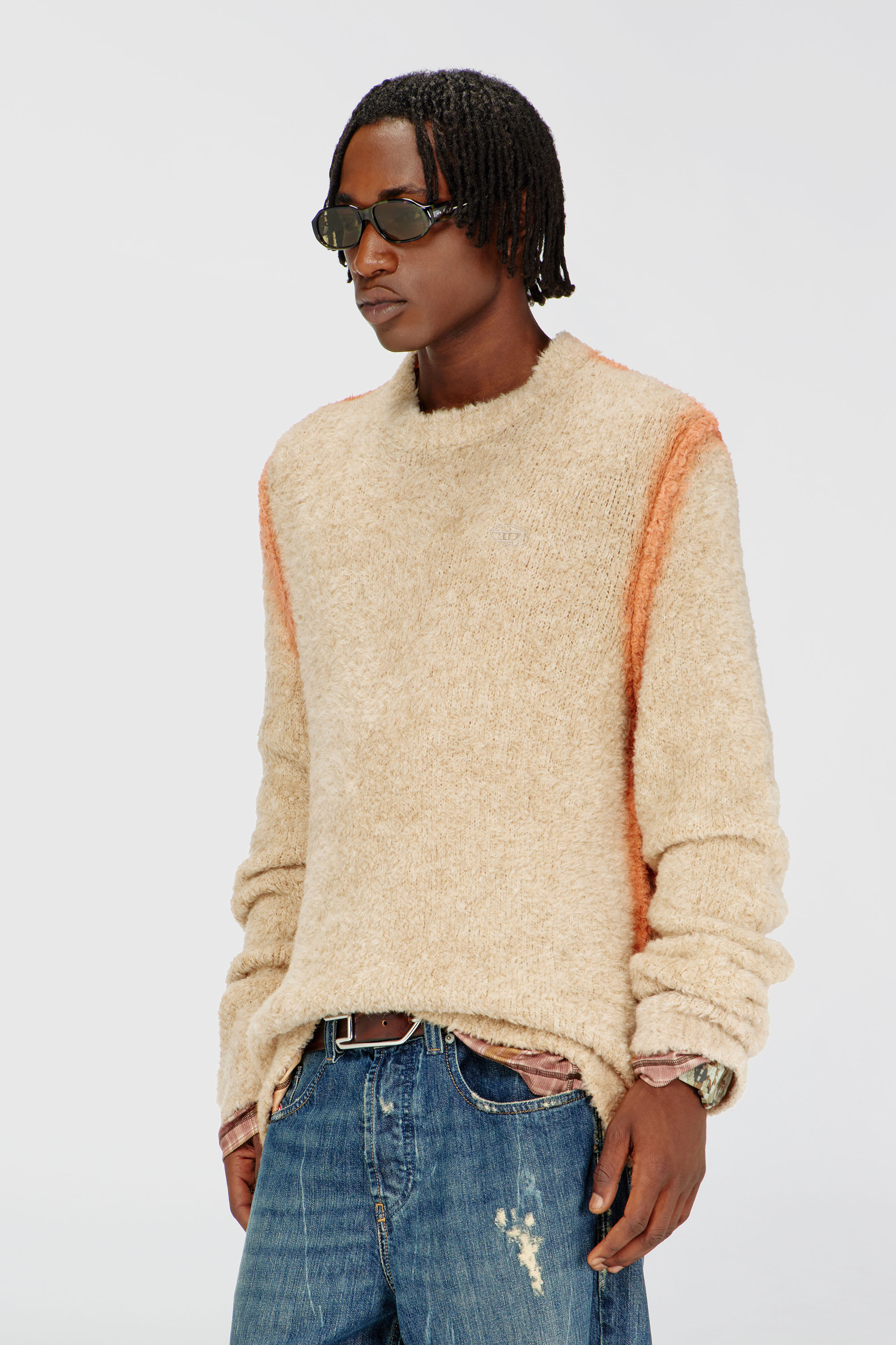 Diesel - K-RIMI, Pull en m&eacute;lange d&rsquo;alpaga avec coutures effet spray Homme in Marron - 3