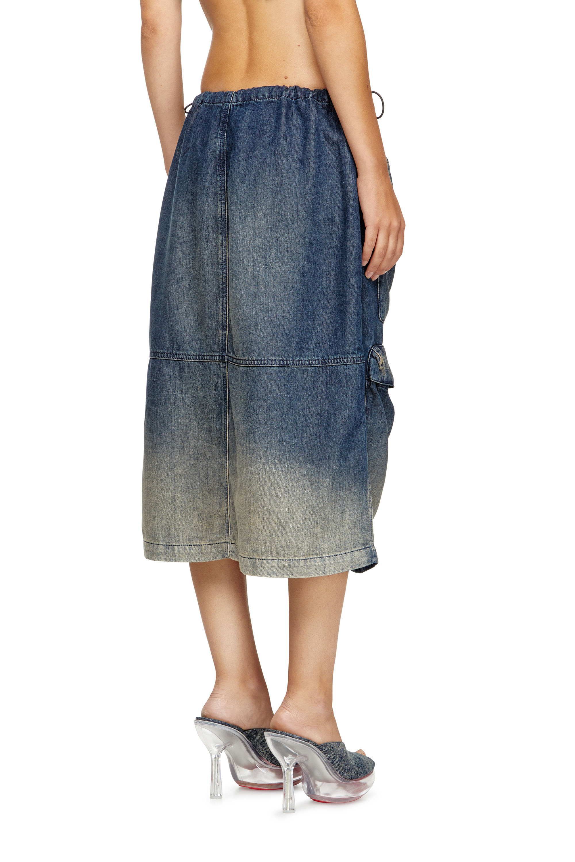 Diesel - DE-MEGI-S, Jupe midi en denim dégradé et fluide Femme in Bleu - 4