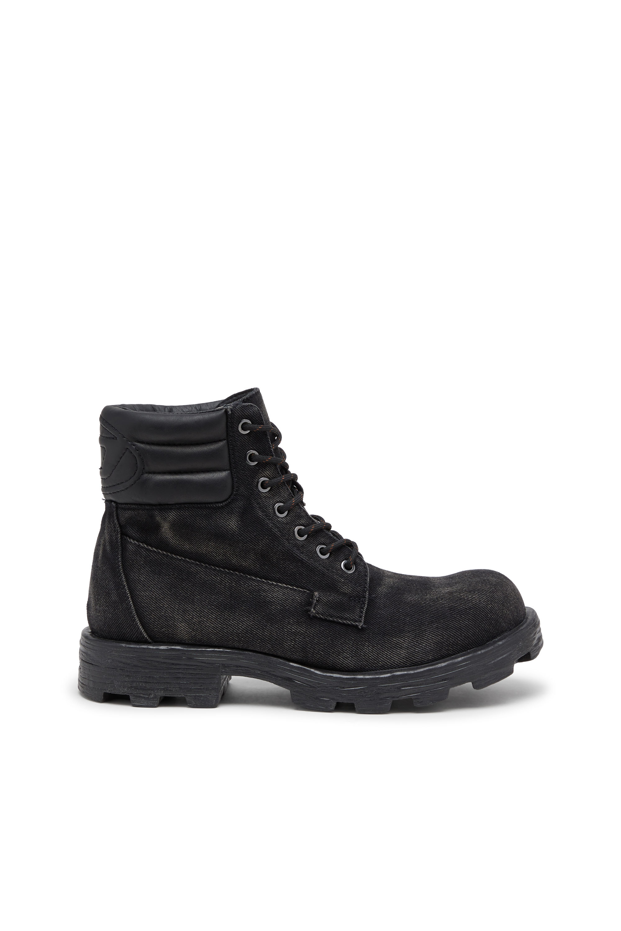 Diesel - D-HAMMER LACE UP, D-Hammer-Bottes de combat en denim et cuir Homme in Noir - 1