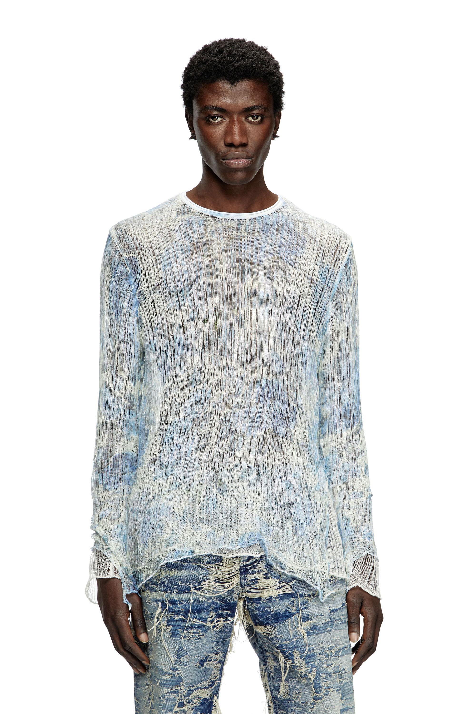 Diesel - K-AASMOS-A, Maglione distressed con stampa floreale Unisex in Blu - 2