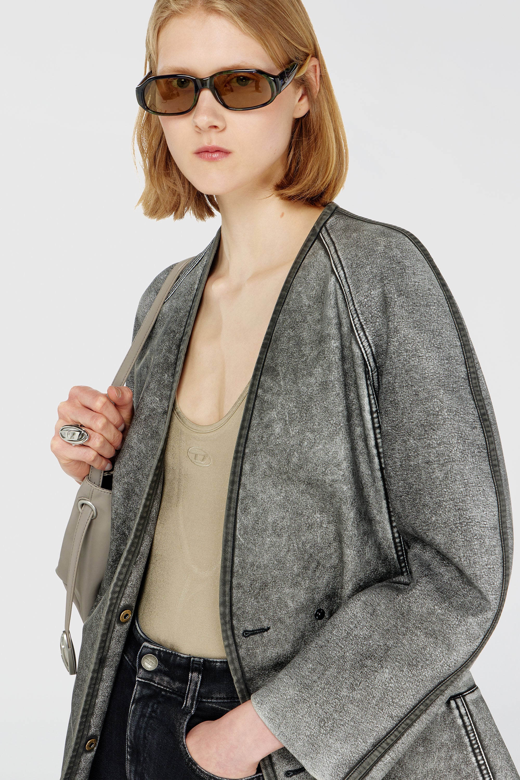 Diesel - G-ALAX, Giacca cardigan con maniche cocoon Donna in Grigio - 5