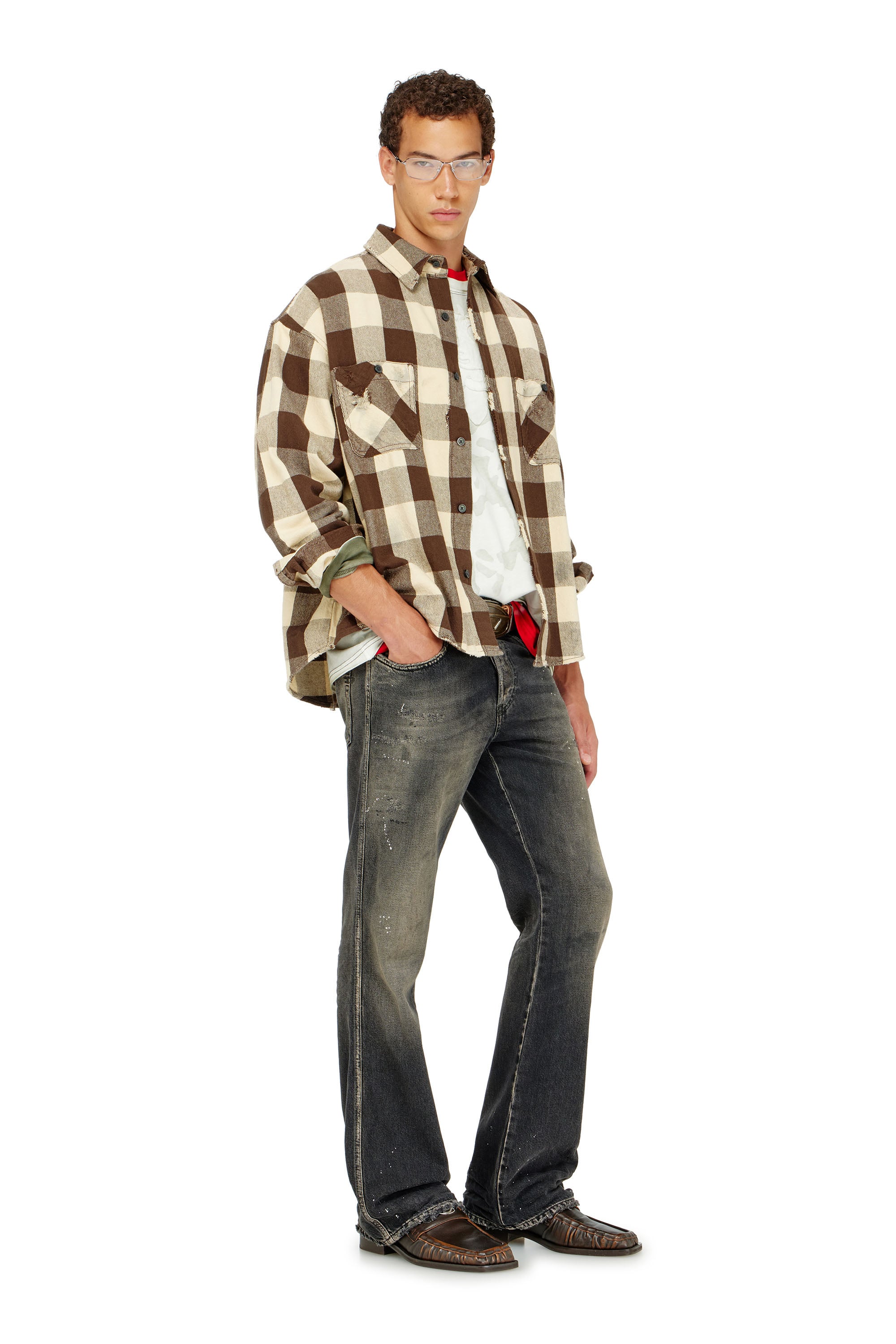 Diesel - S-DRUM, Camicia in flanella a quadri effetto distressed Uomo in ToBeDefined - 2
