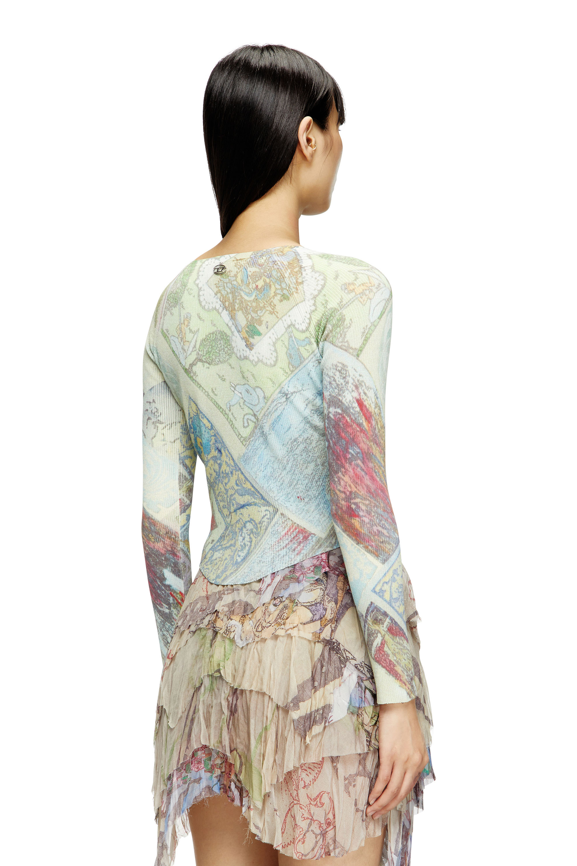 Diesel - M-FIORINA, Cardigan lunghezza cropped con stampa medievale Donna in Multicolor - 4
