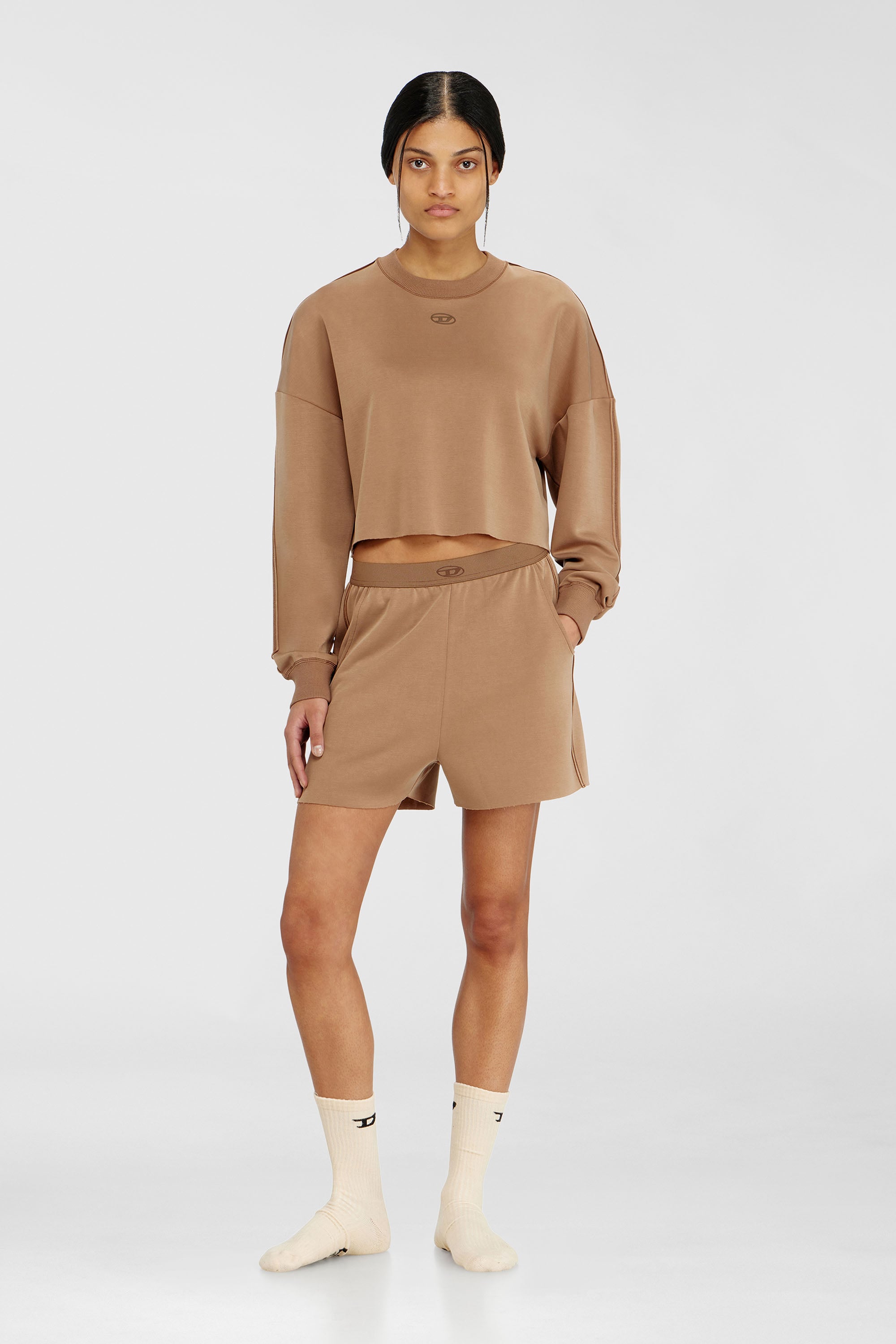 Diesel - BLAKE-UTLT, Crop top in scuba leggero stretch Donna in Marrone - 2