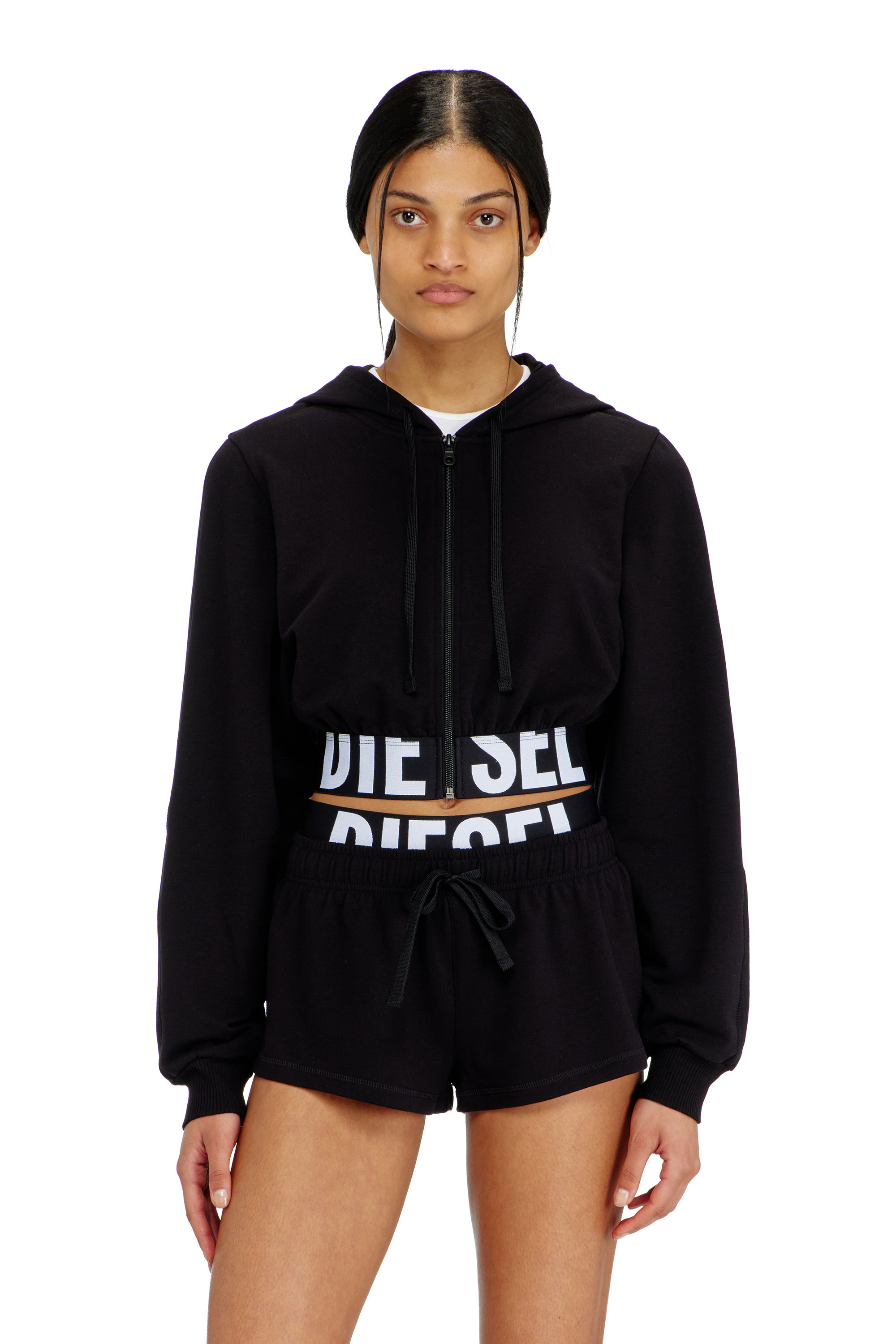 Diesel - NIKA-D-POP, Damen Cropped Hoodie mit Logo-Band in Schwarz - 1