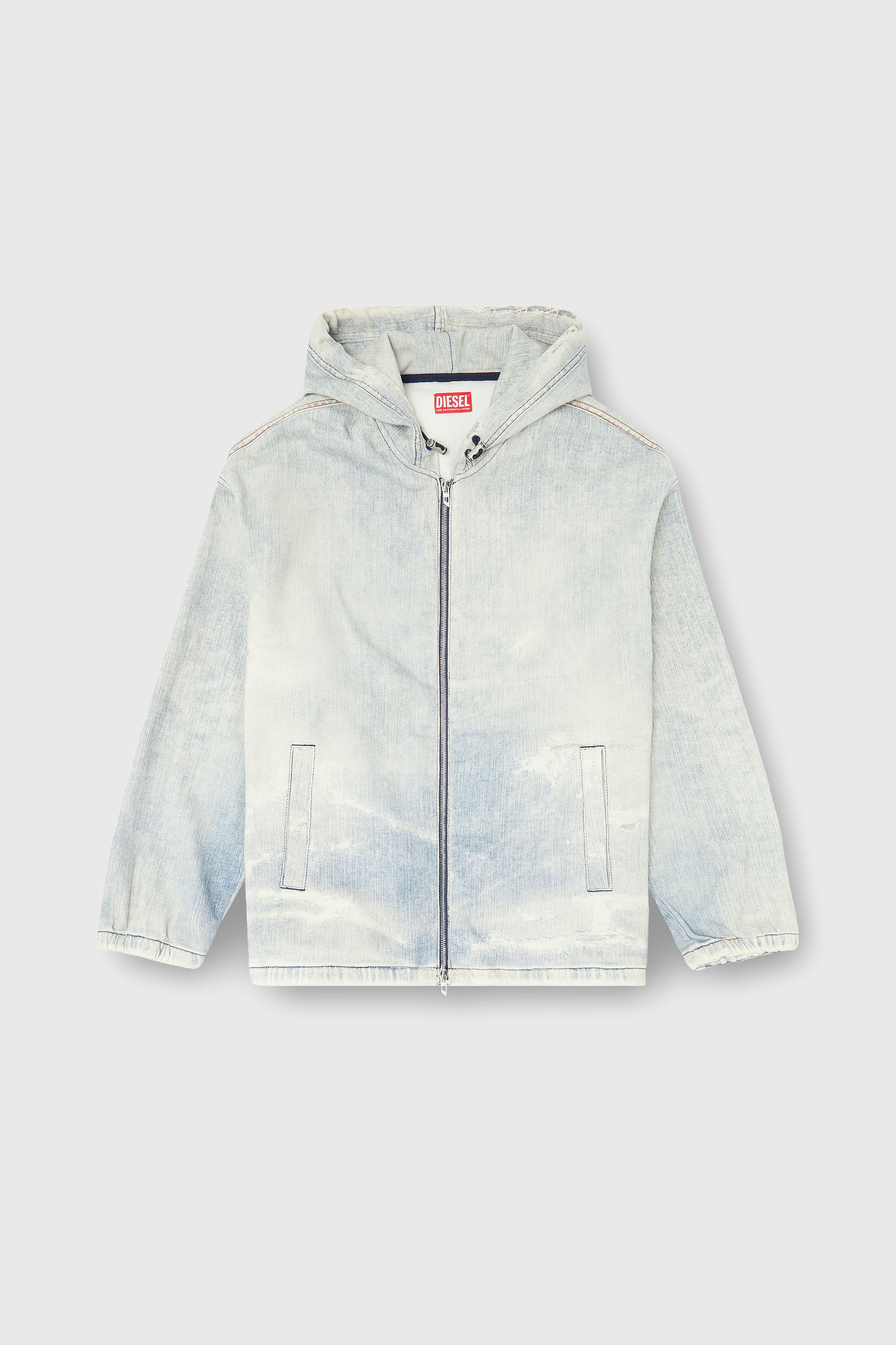 Diesel - D-WYNNY JOGG, Man's Hooded JoggJeans jacket with trompe l&rsquo;oeil in Light Blue - 2