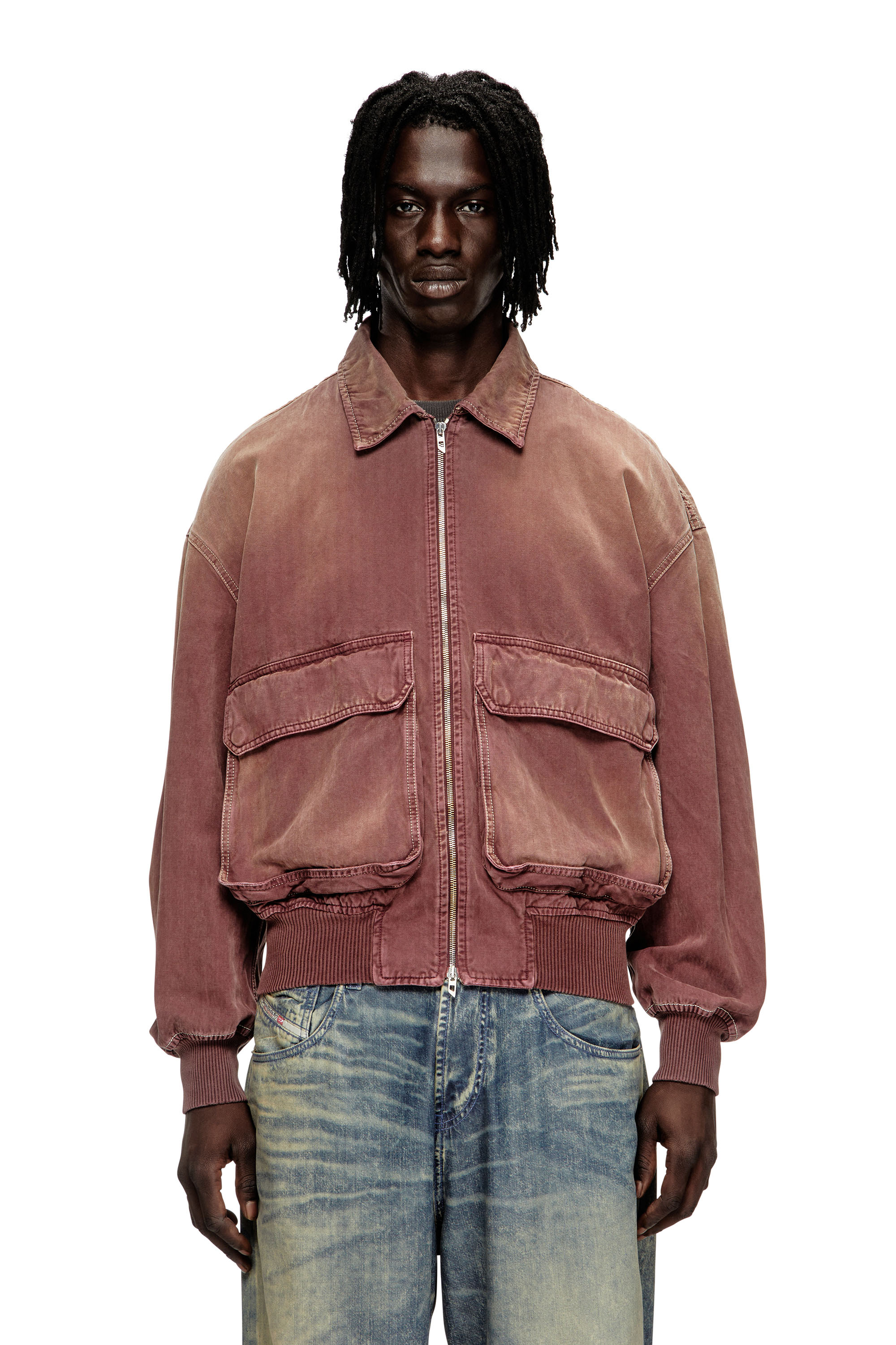 Diesel - D-KURZ, Giacca in denim colorato herringbone Unisex in Marrone - 1