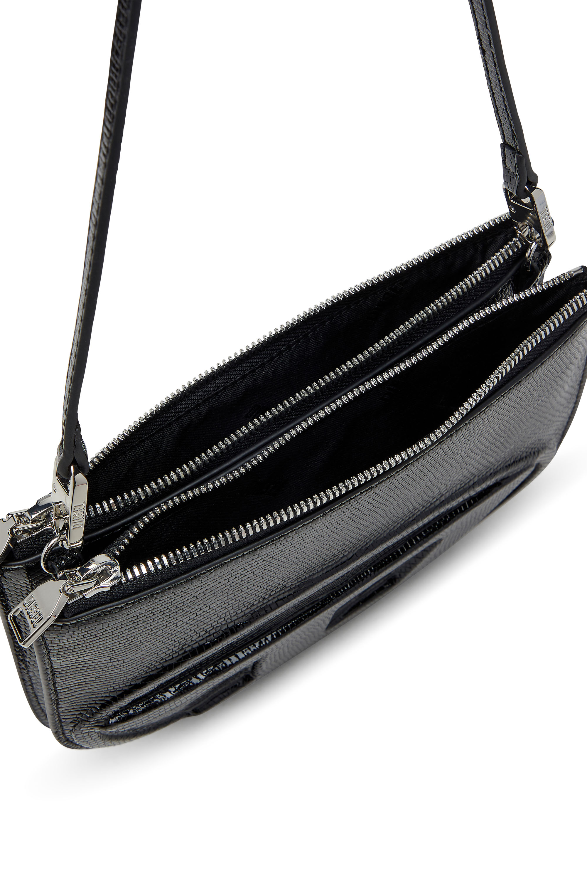 Diesel - 1DR TWIN, Damen Schultertasche mit Doppelbeutel aus geprägtem Leder in Schwarz - 4