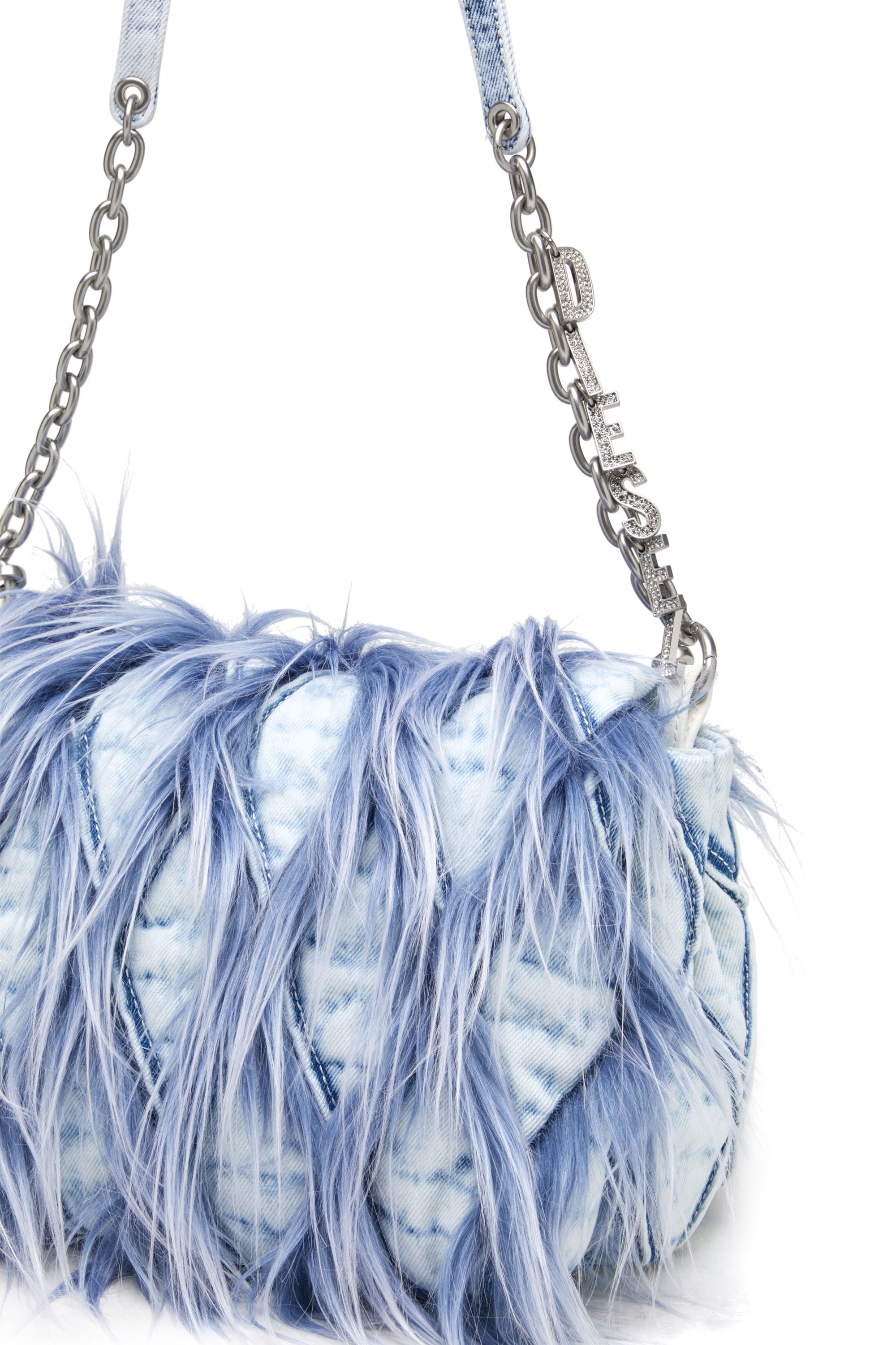 Diesel - CHARM-D SHOULDER M, Charm-D M-Borsa a spalla in denim e pelliccia sintetica Donna in Blu - 5