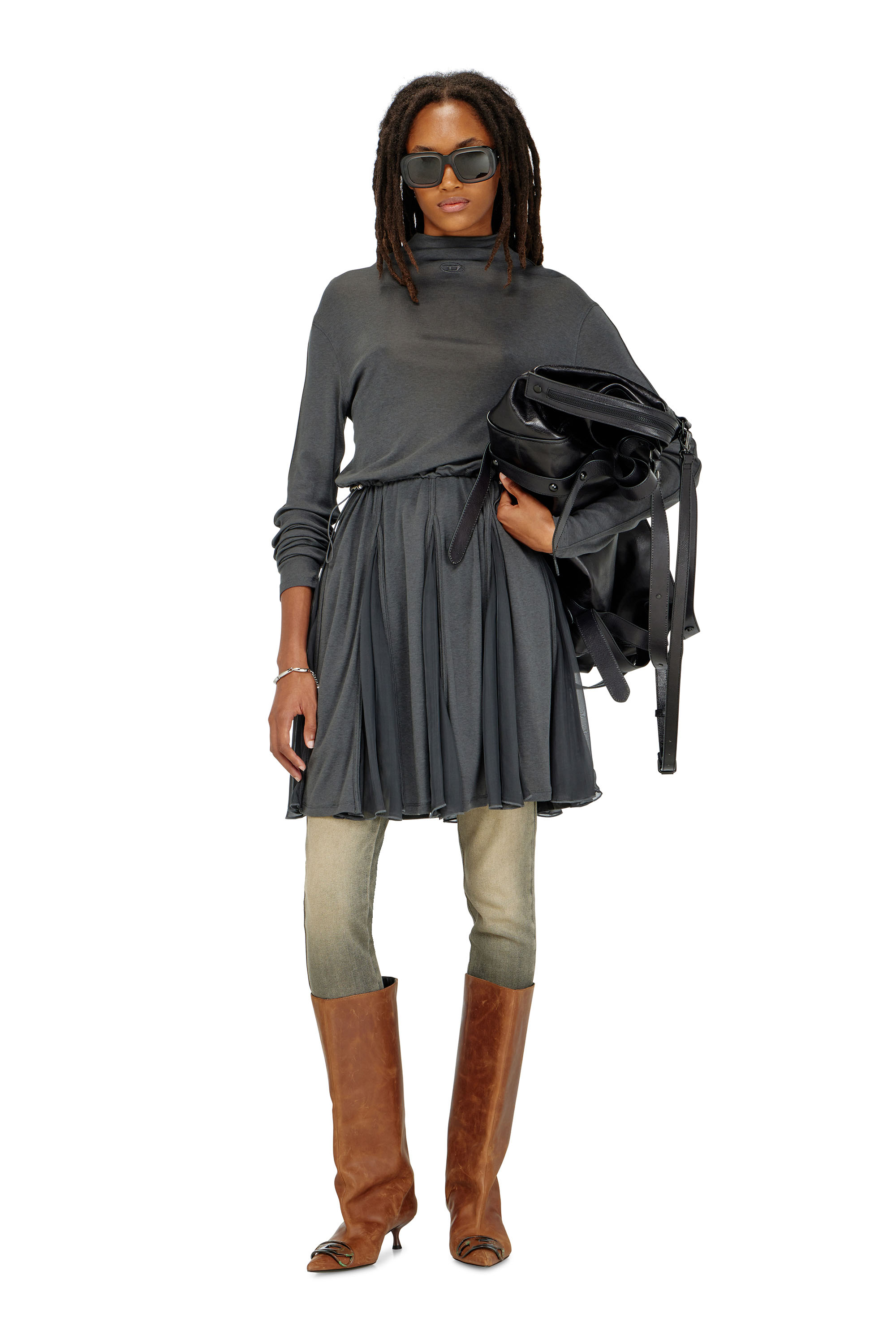 Diesel - D-REI, Robe courte &agrave; col roul&eacute; en jersey et chiffon Femme in ToBeDefined - 2
