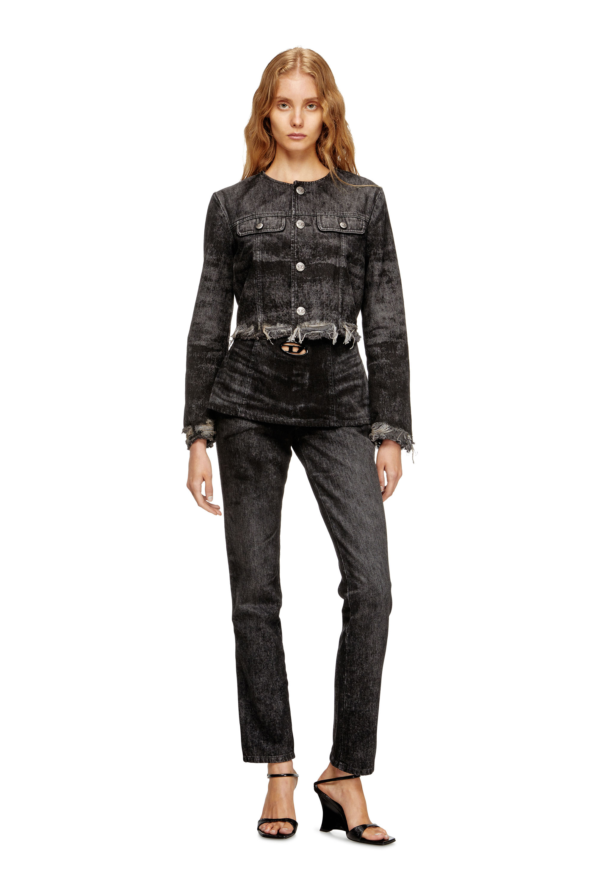 Diesel - DE-GRAFFY-FSH, Veste en denim de coton et chanvre gravé au laser Femme in Noir - 2