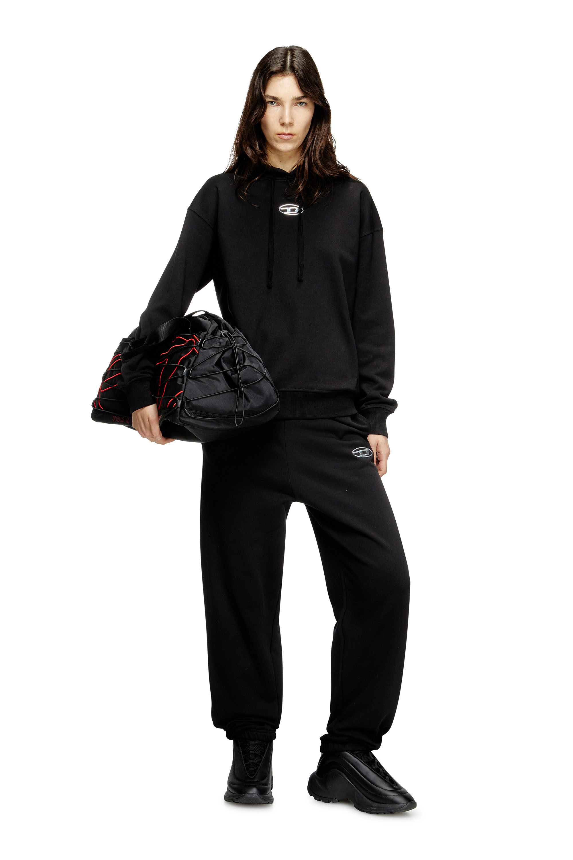 Diesel - F-BUXT-HOOD-OD, Hoodie con Oval D metallizzato Donna in Nero - 1