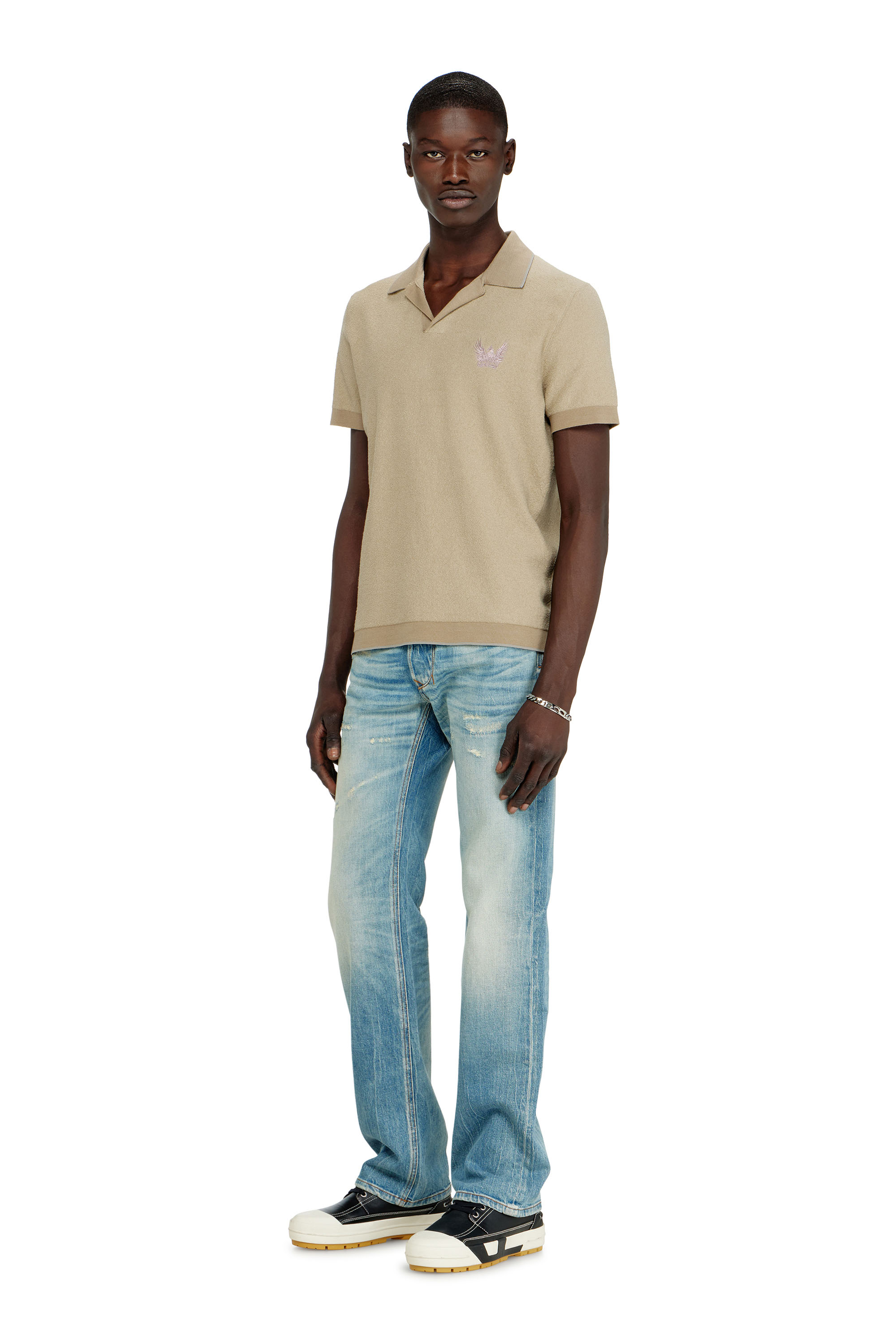 Diesel - K-RAILES, Polo en maille boucl&eacute; avec logo Phoenix Homme in Beige - 2