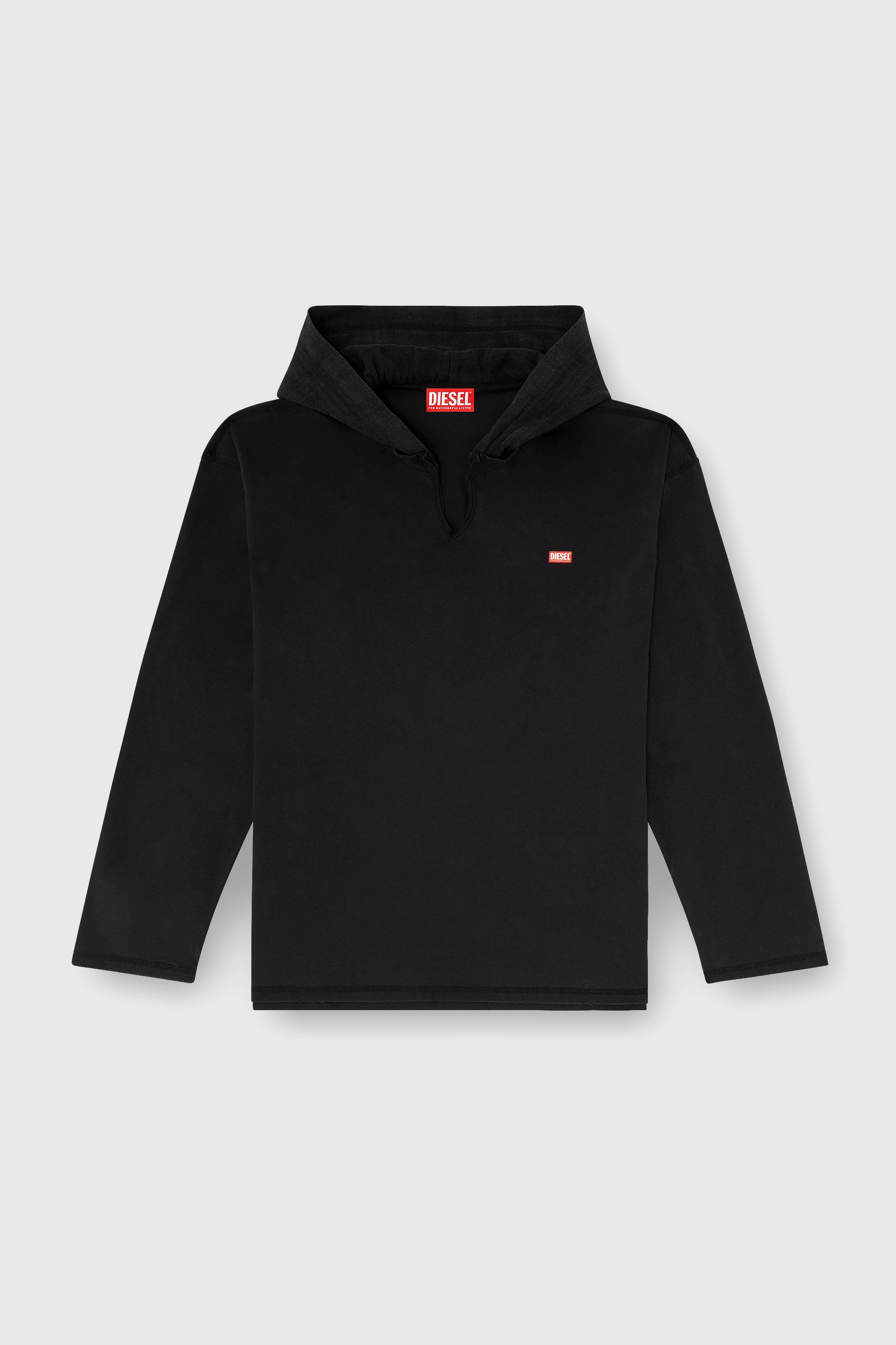Diesel - T-BOXT-LS-HOOD-CHECK, Herren Langarm-T-Shirt mit Flanell-Kapuze in Schwarz - 2