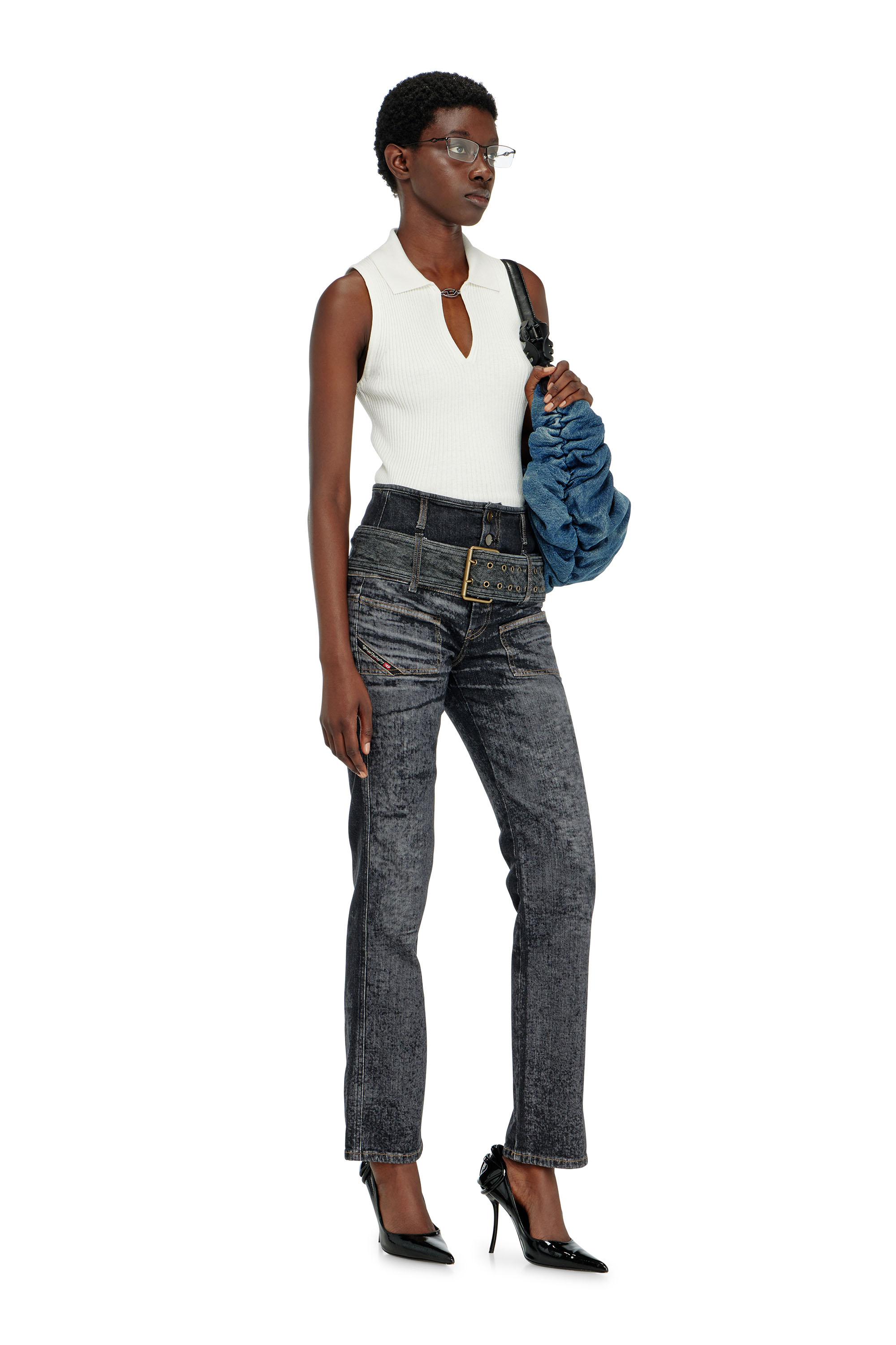 Diesel - M-LILITA, Polo sans manches en maille c&ocirc;tel&eacute;e, m&eacute;lange de soie Femme in Blanc - 2