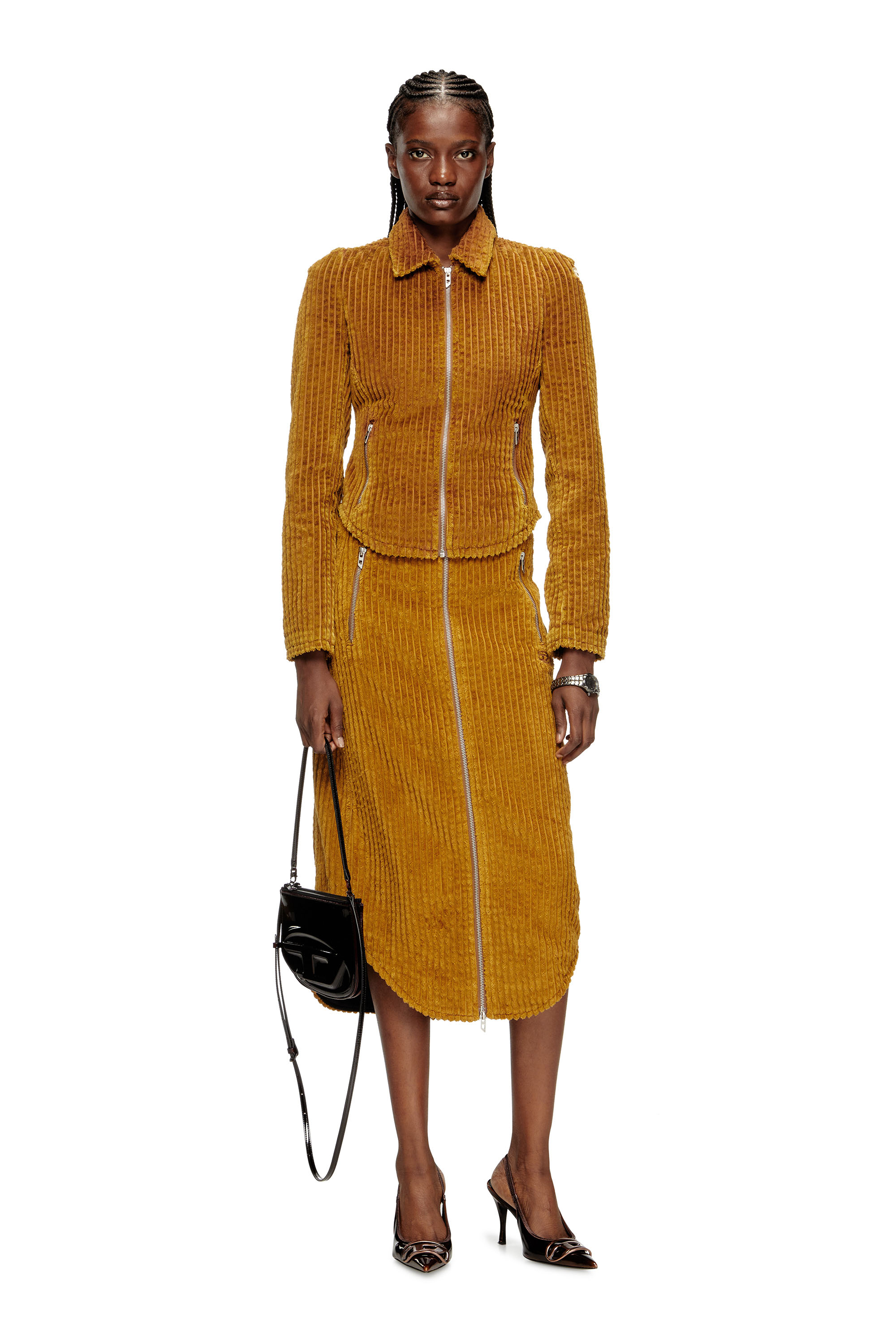Diesel - O-LLIPOP, Gonna midi in cotone con zip Donna in Marrone - 2