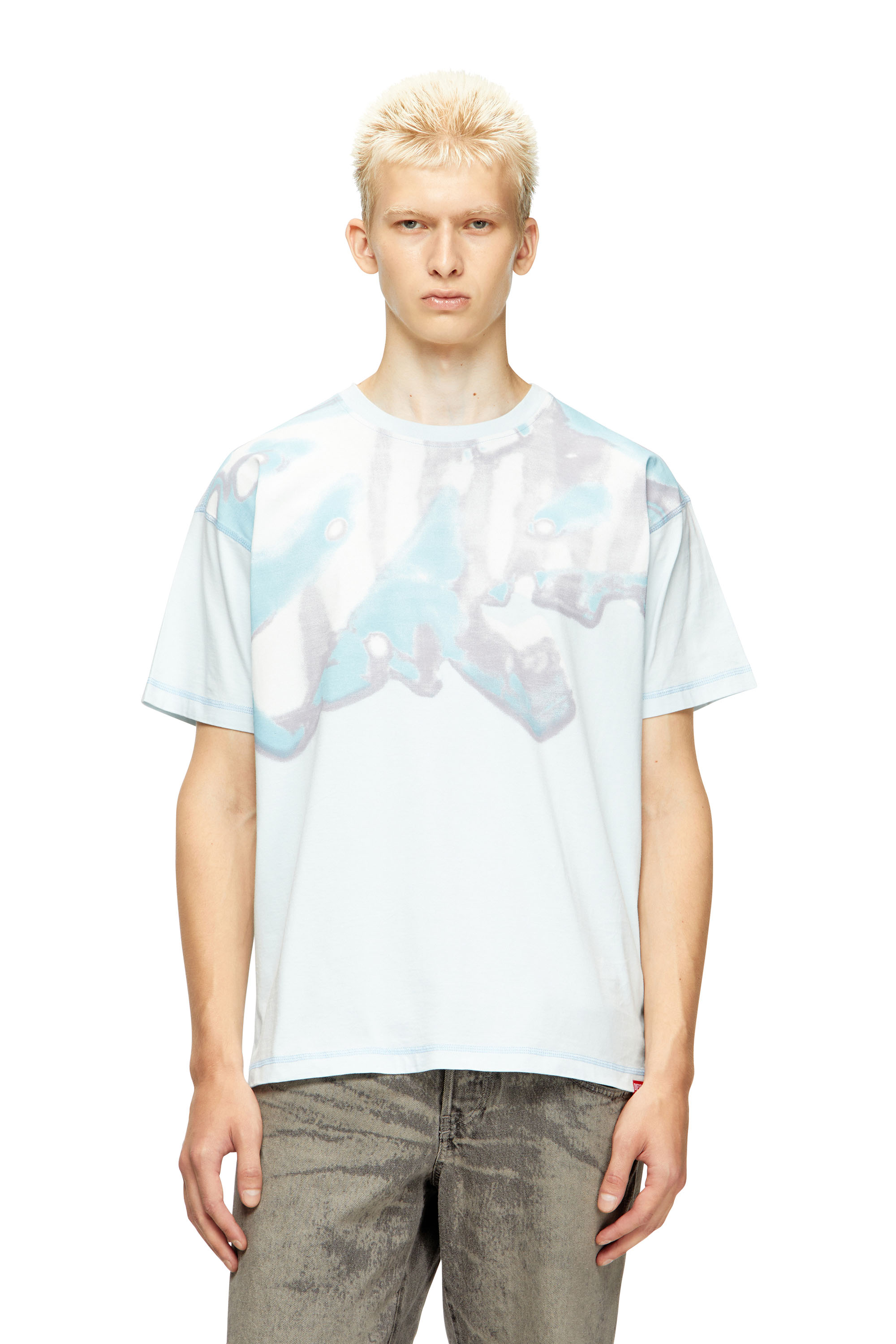 Diesel - T-GASPARD-IHBJ, T-shirt avec imprimé graphique délavé Homme in Bleu - 1