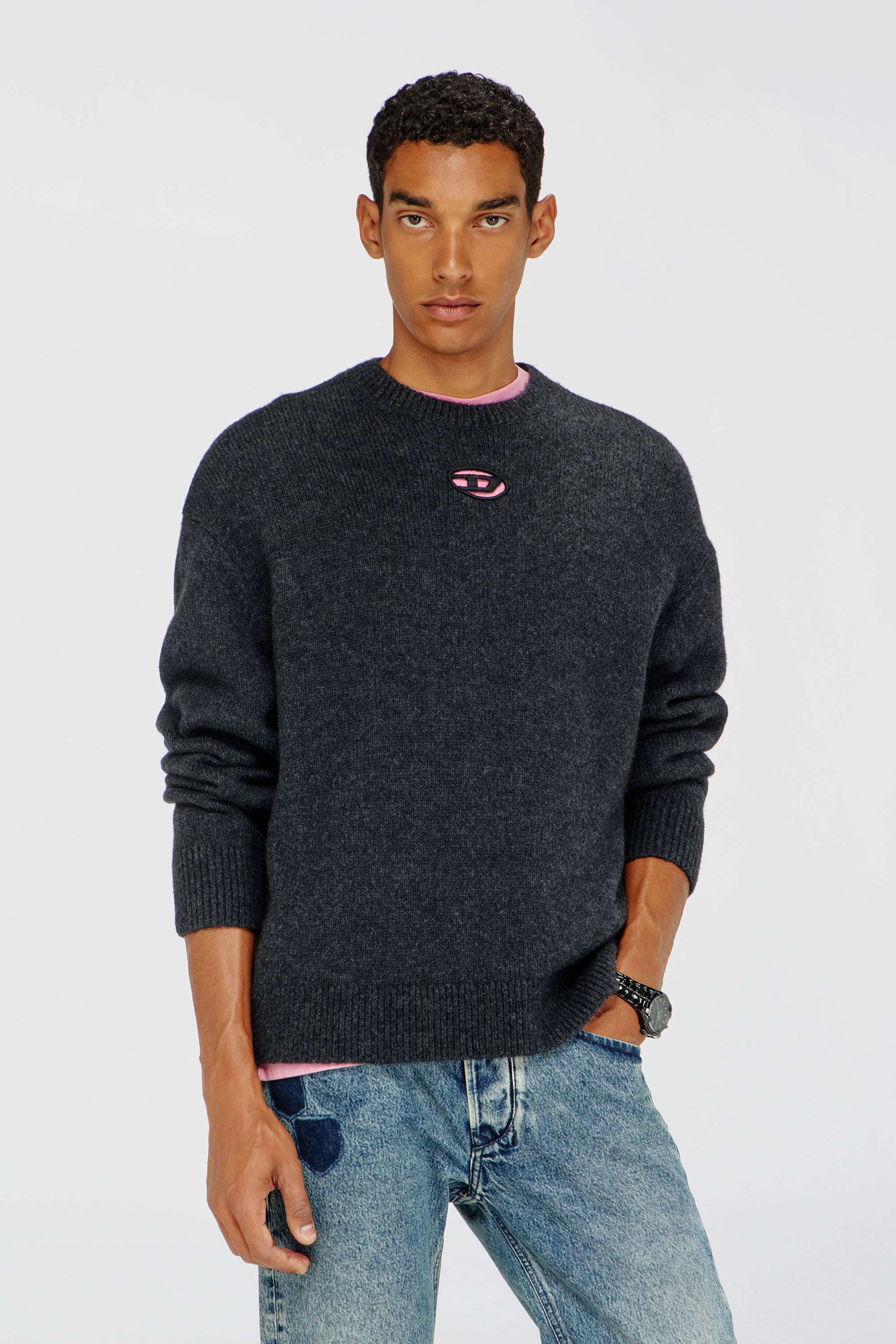Diesel - K-AREESO, Pull en m&eacute;lange de laine et alpaga Homme in Noir - 2