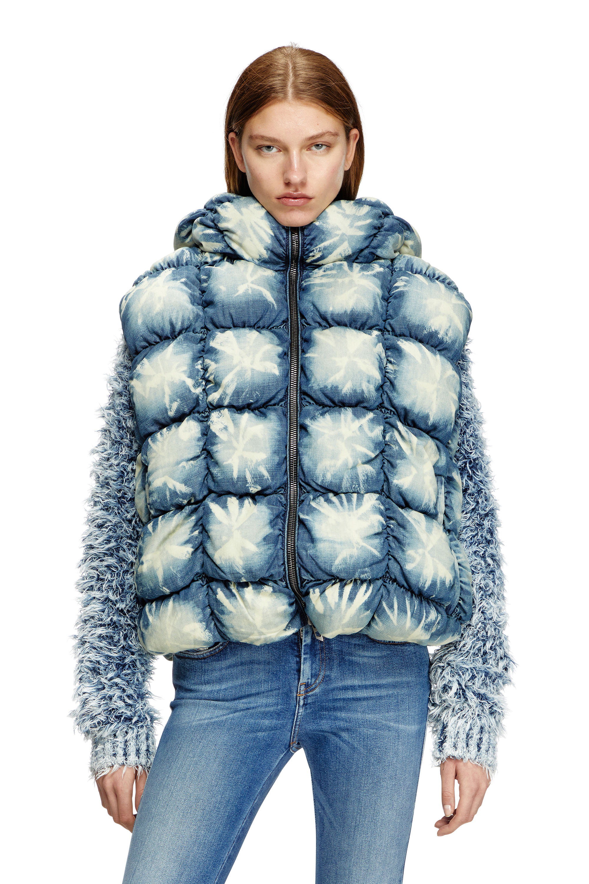 Diesel - W-THYS, Gilet doudoune en denim tie-dye Mixte in Bleu - 1