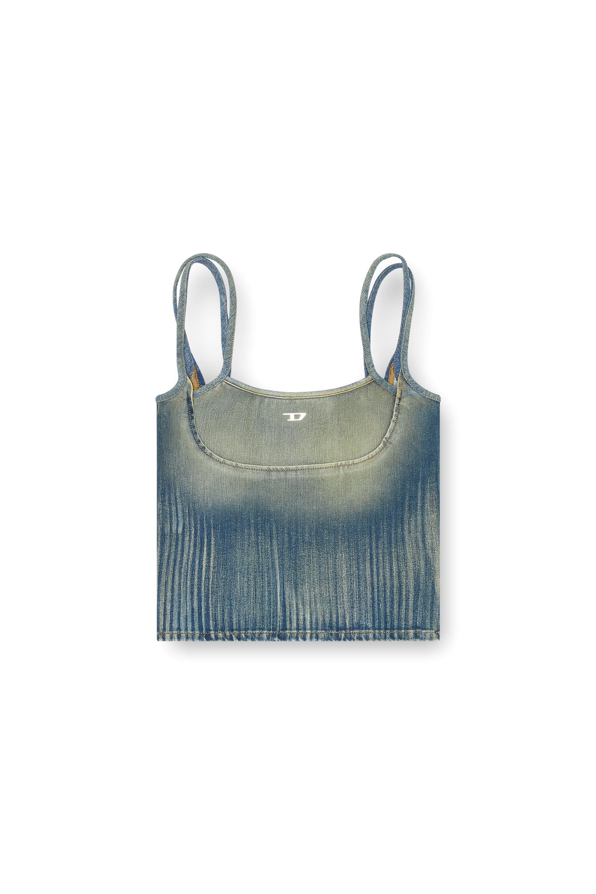 Diesel - DE-MADDY-S, Top cropped en denim léger strié Femme in Bleu - 3