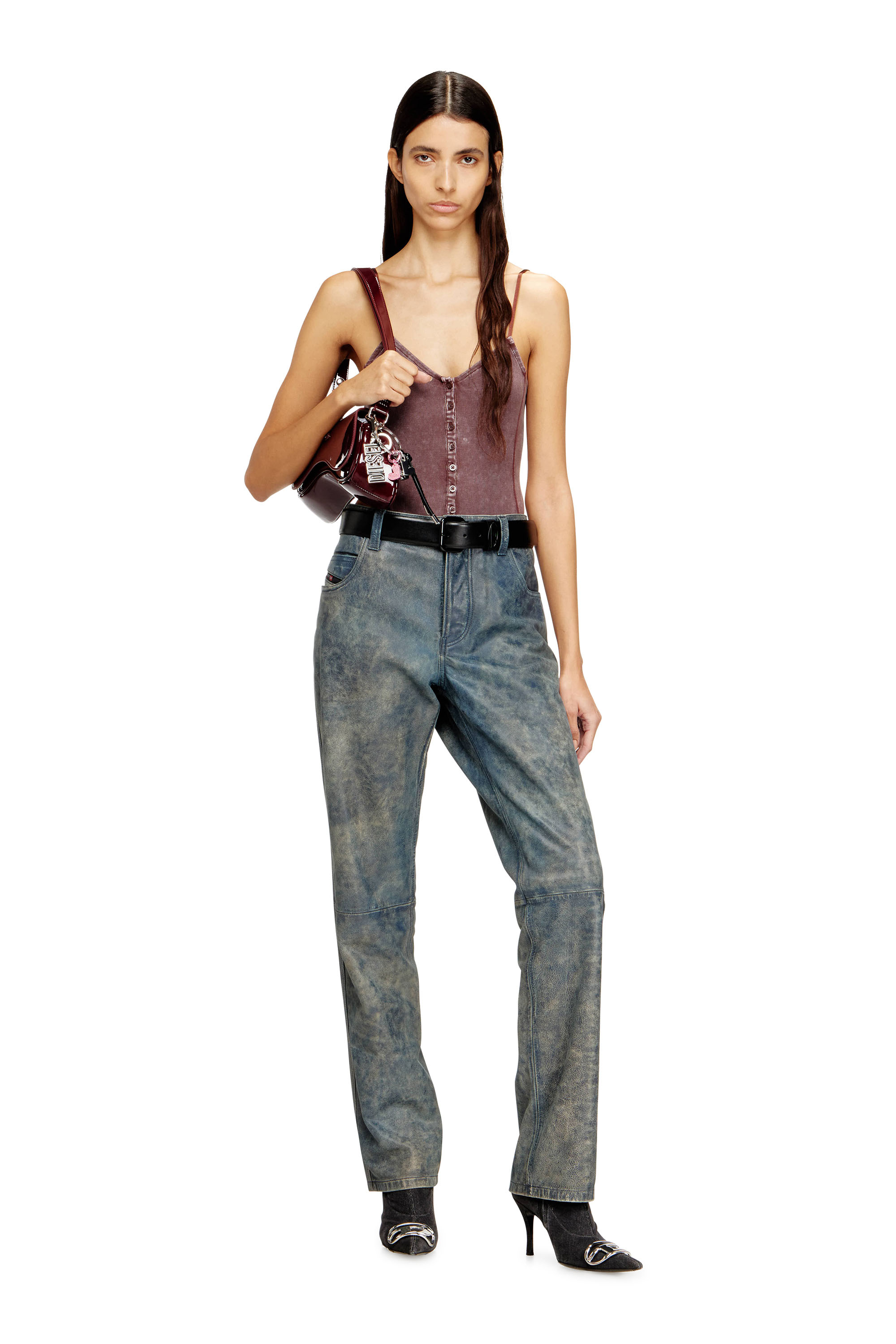 Diesel - T-LEY, Body in jersey a costine marmorizzato Donna in Marrone - 1