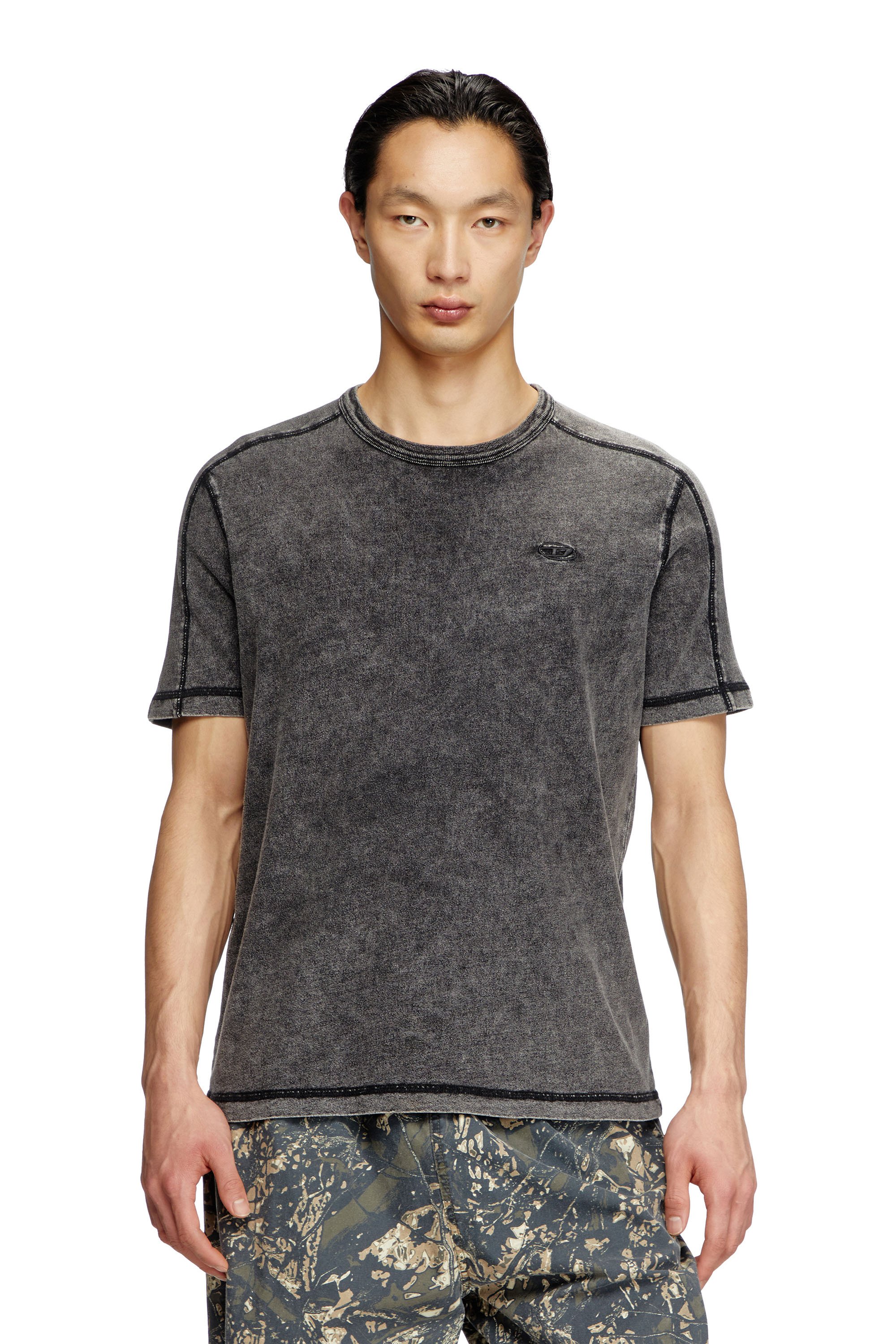 Diesel - T-ADJIND, Herren T-Shirt aus Jersey in Denim-Optik in Schwarz - 1