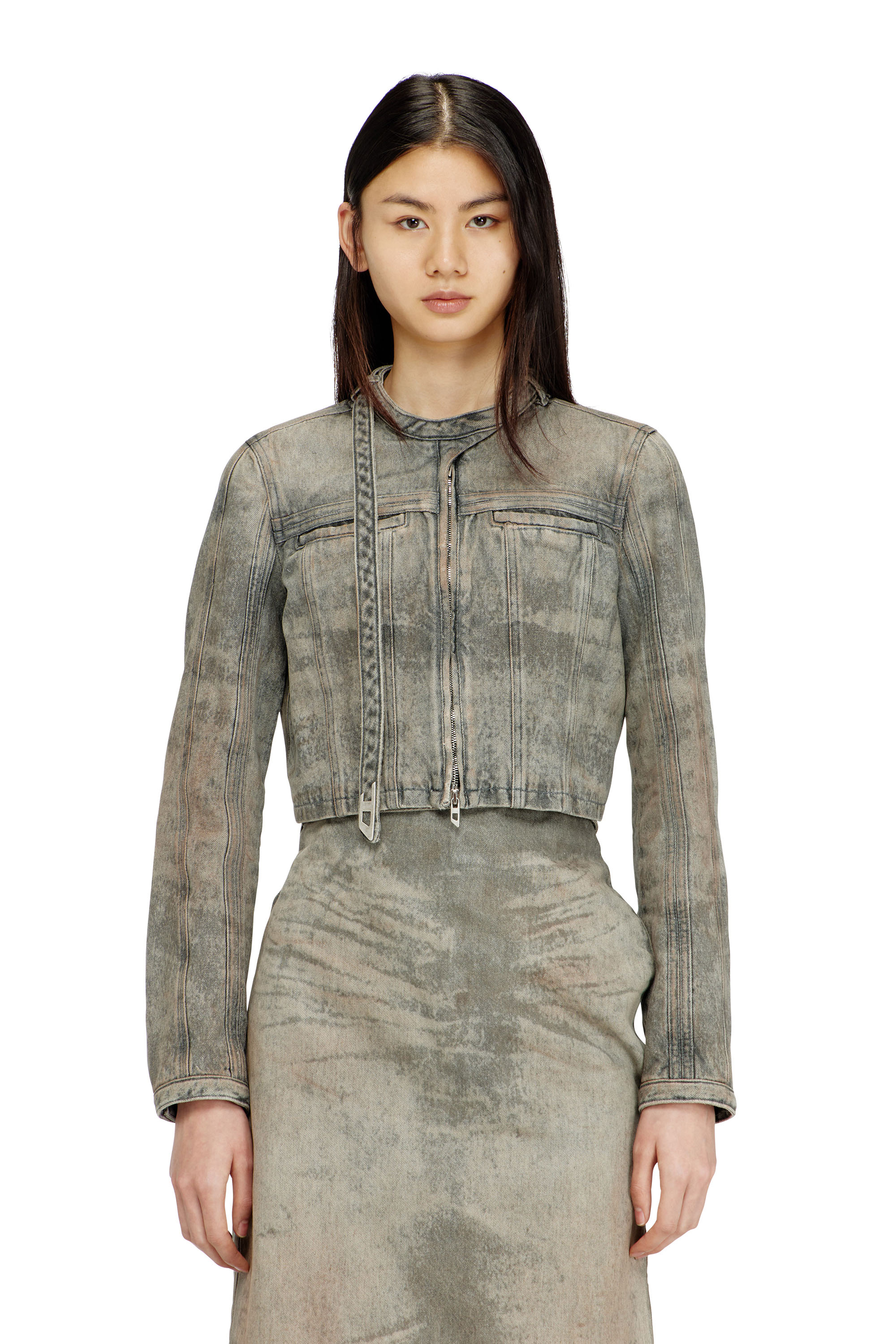 Diesel - DE-SAPHIX-FSI1, Giacca cropped in satin denim di cotone e canapa Donna in Grigio - 1