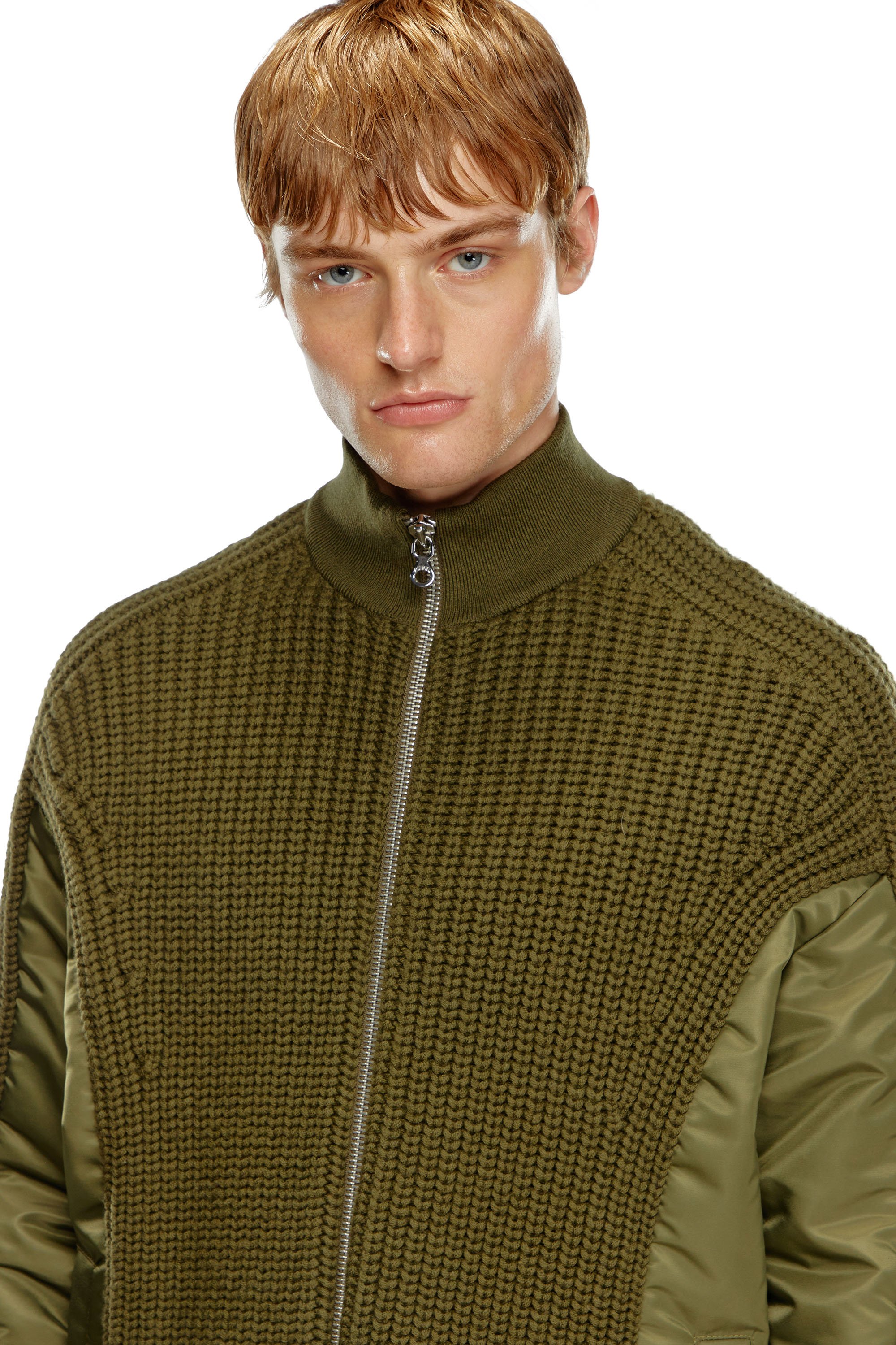 Diesel - K-ARRE, Uomo Cardigan con zip in lana e nylon in Verde - Image 5