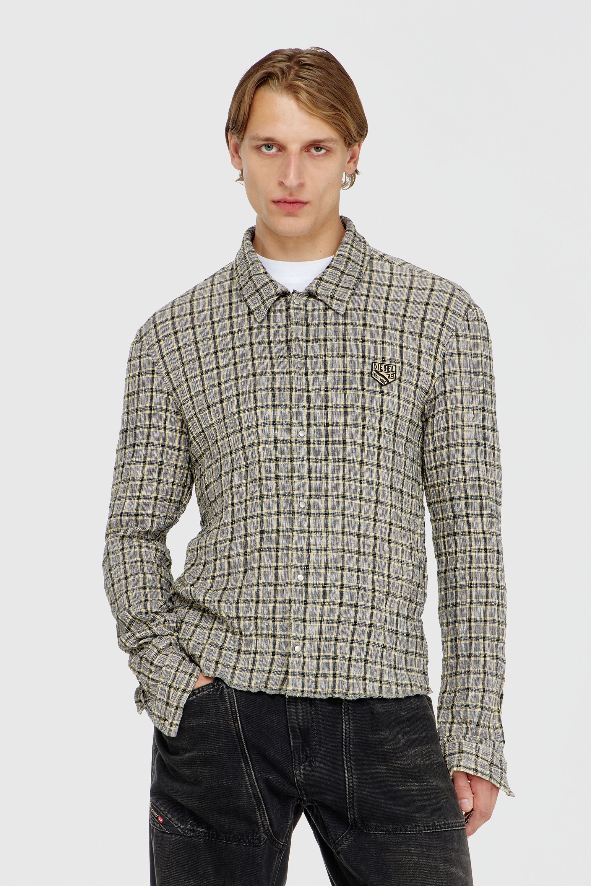 Diesel - S-SEERK, Camicia a quadri effetto seersucker Uomo in Multicolor - 1