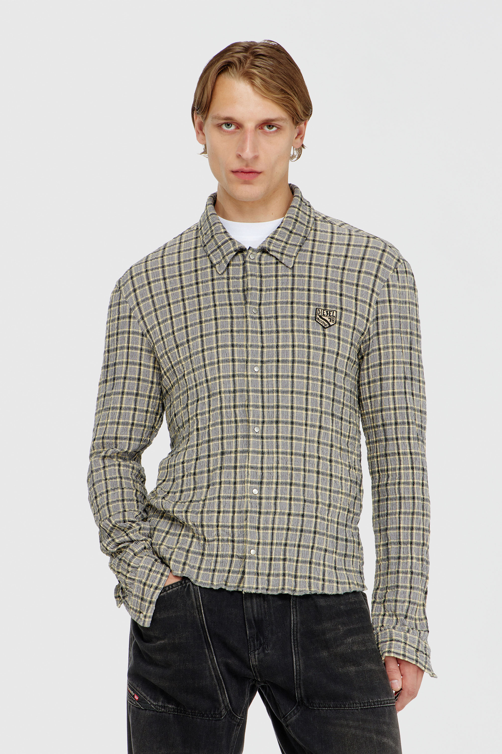 Diesel - S-SEERK, Chemise &agrave; carreaux effet seersucker Homme in Polychrome - 3