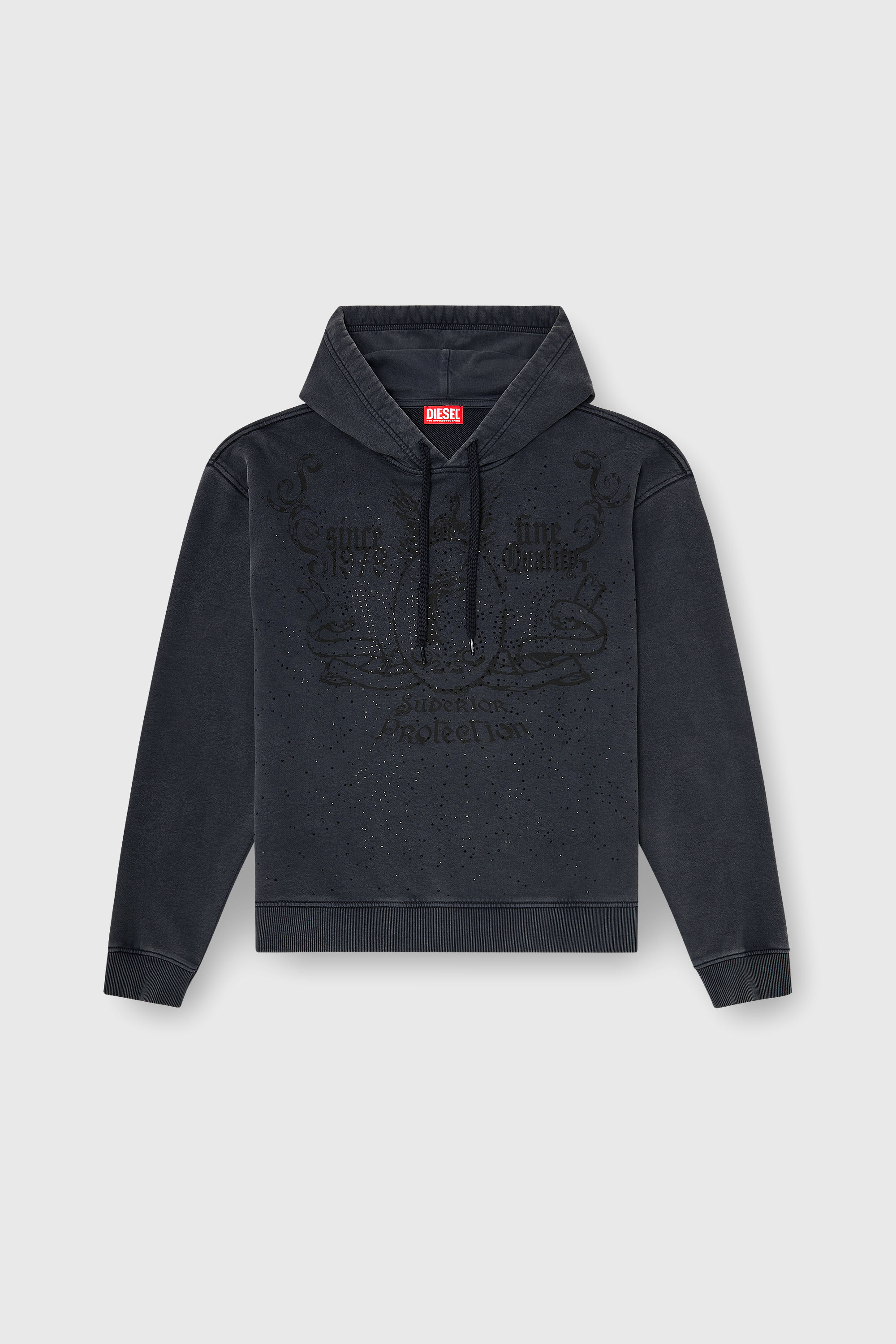 Diesel - S-NORM-HOOD-AA3, Sweat &agrave; capuche imprim&eacute; avec clous strass Homme in Gris - 2