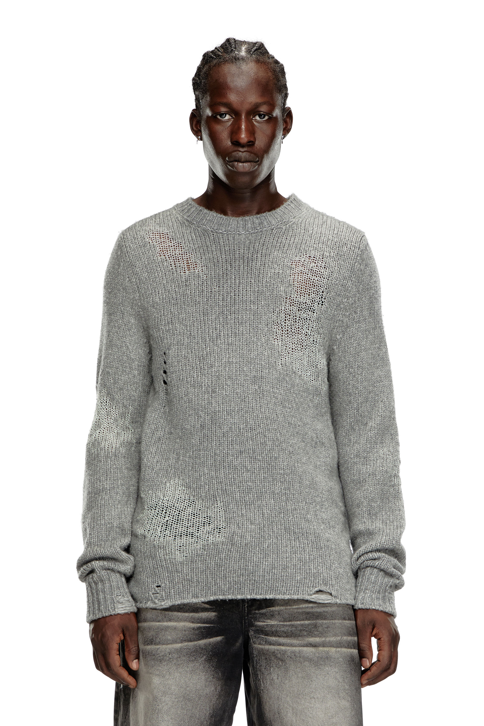 Diesel - K-NORMAN, Pull effet usé en mélange de laine Homme in Gris - 1