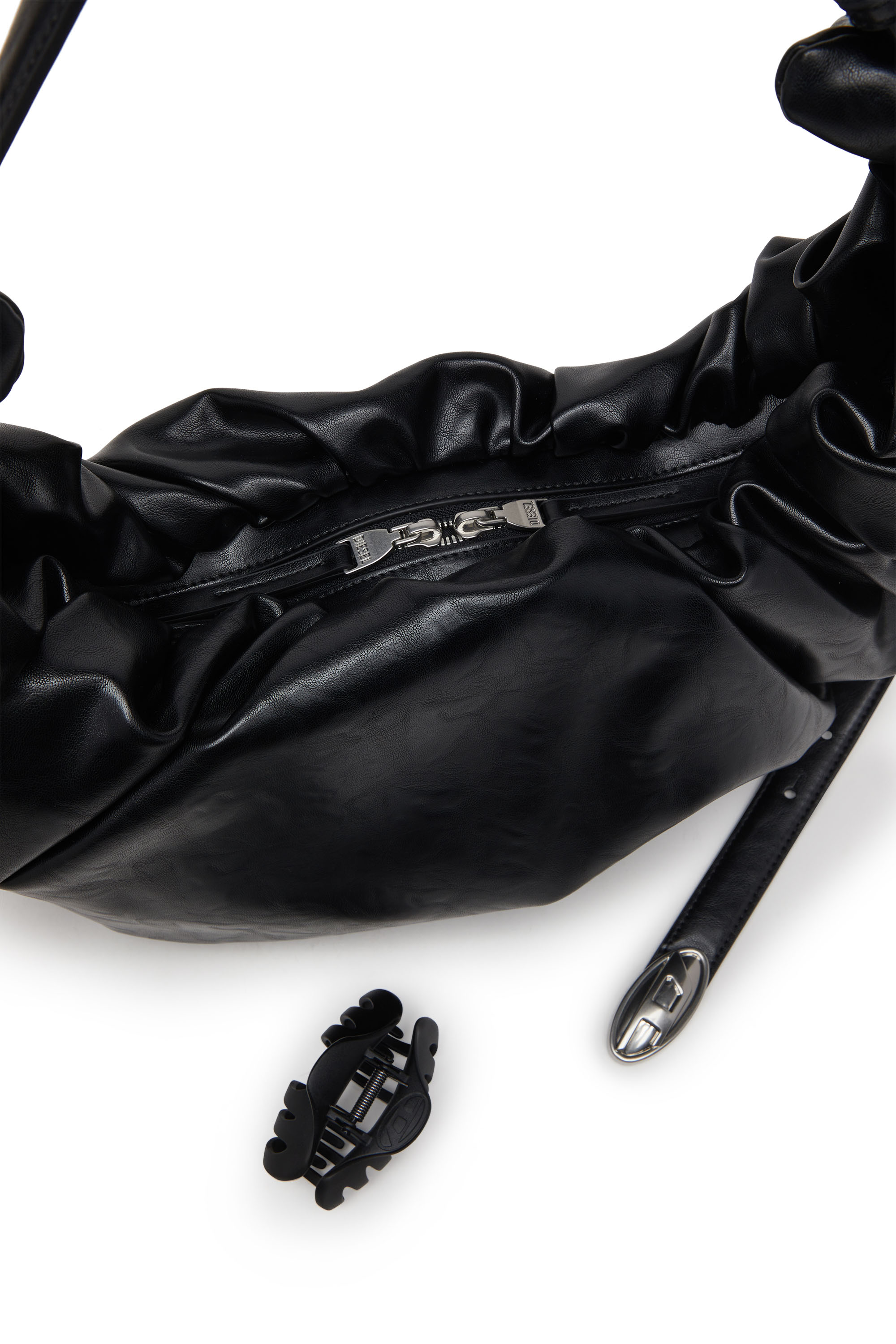 Diesel - GRAB-D HOBO L, Grab-D L-Borsa hobo grande in PU lucido scrunched Donna in Nero - 5