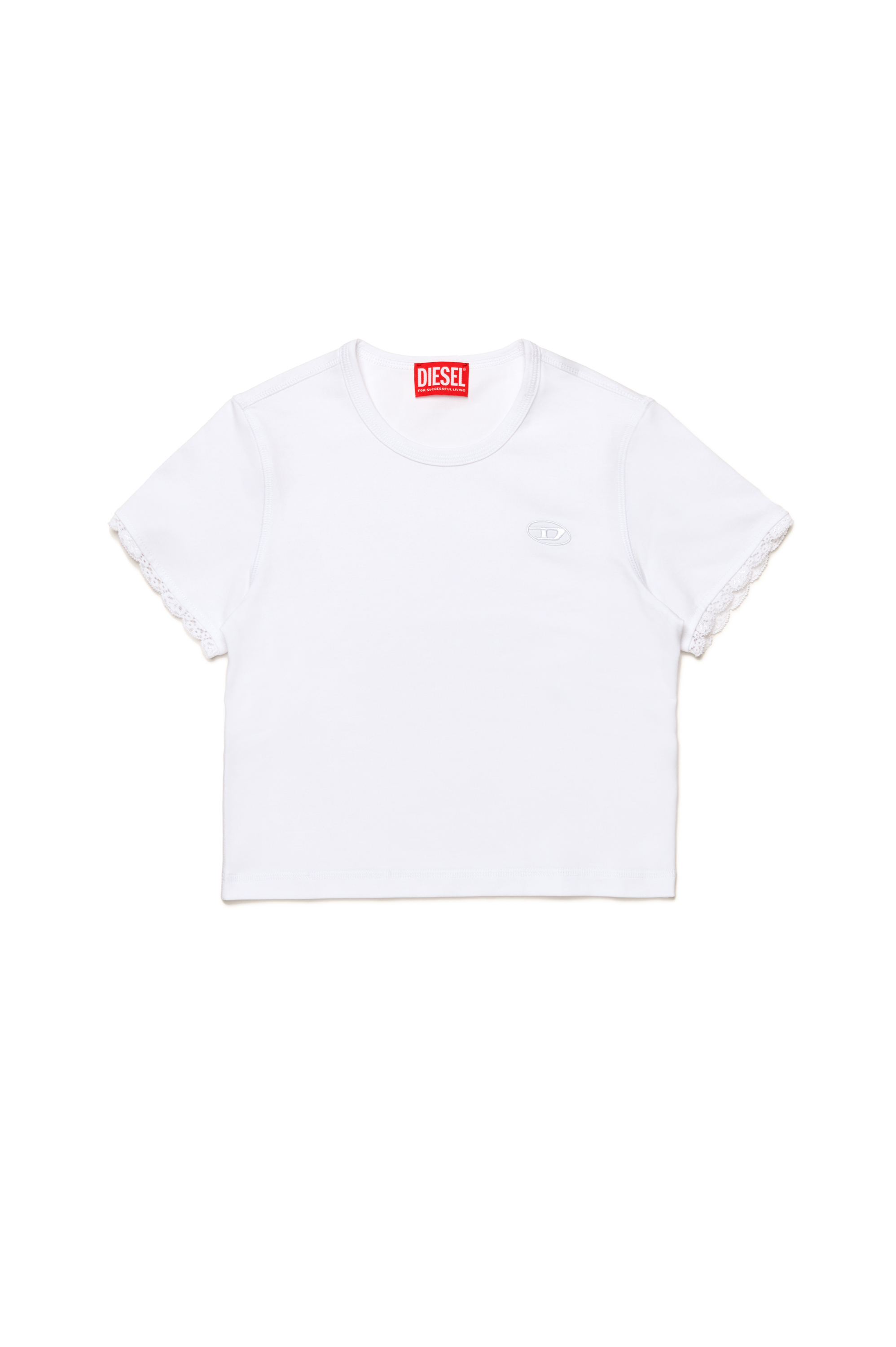 Diesel - TUNCUTIELACE, Donna T-shirt con finiture in pizzo sulle maniche in Bianco - Image 1