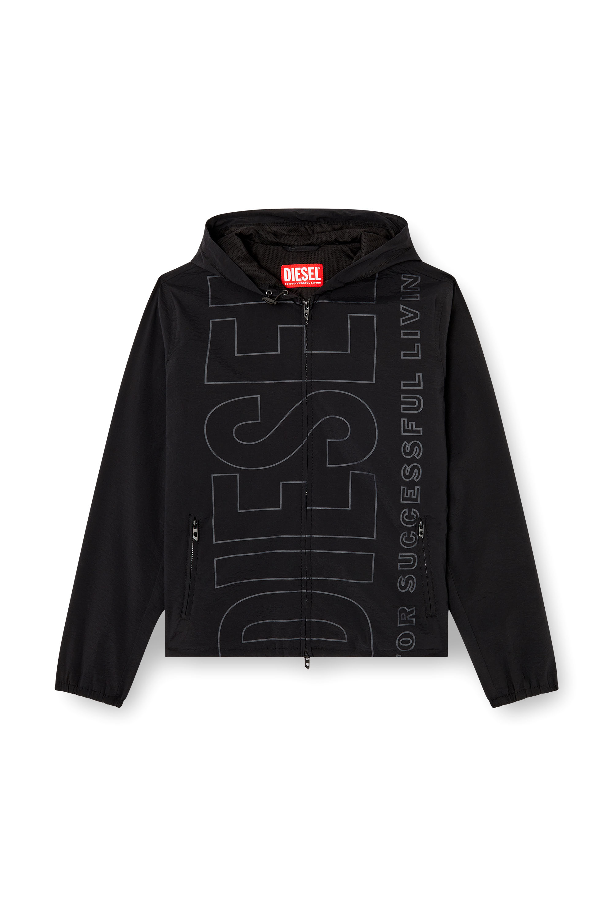 Diesel - J-ANDREW, Veste en nylon avec logo en contour Homme in Noir - 5