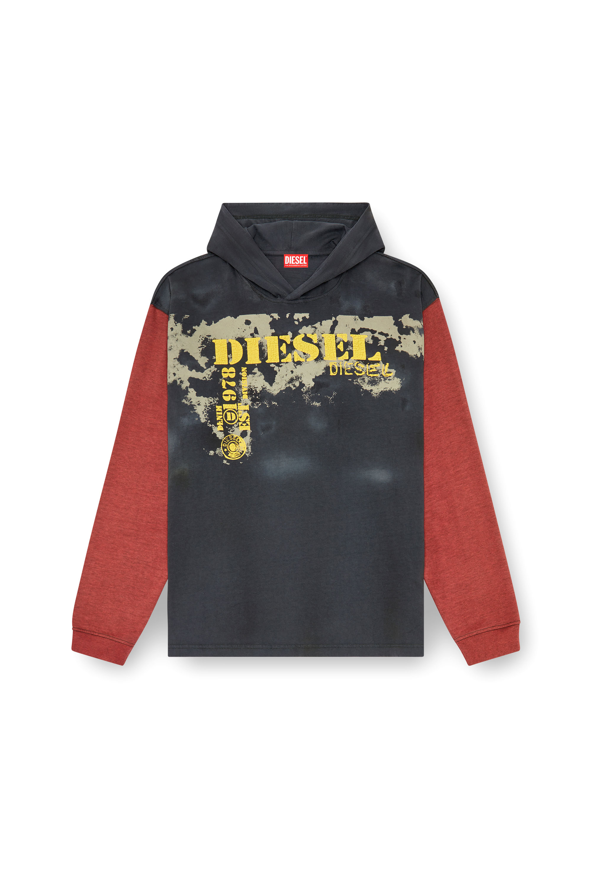 Diesel - T-BOXT-LS-HOOD, T-shirt à capuche et manches longues effet sali Homme in Gris - 3