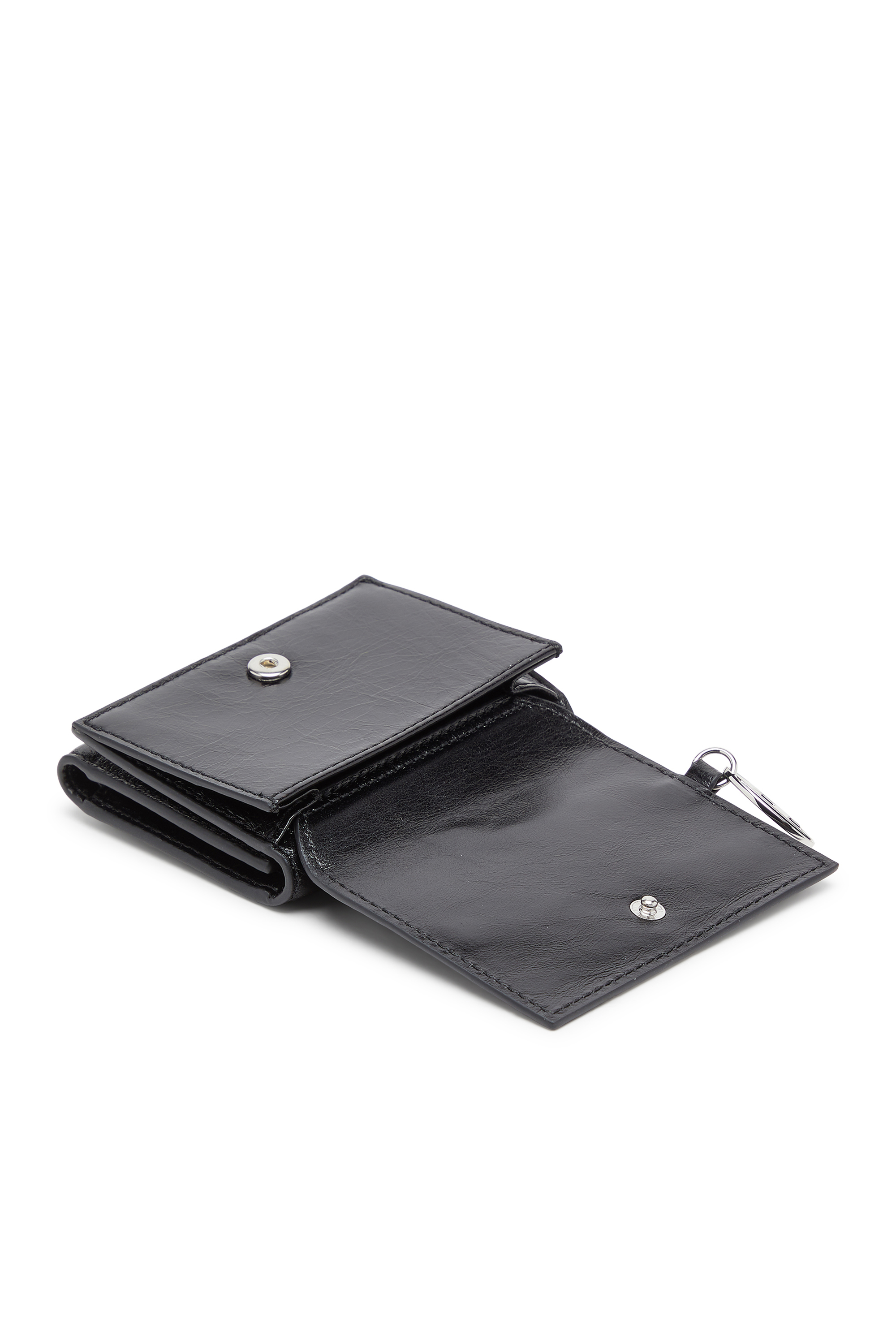 Diesel - OVAL-D TRI FOLD ZIP COIN XS II, Portefeuille en cuir &agrave; trois volets avec motif emboss&eacute; Femme in Noir - 4
