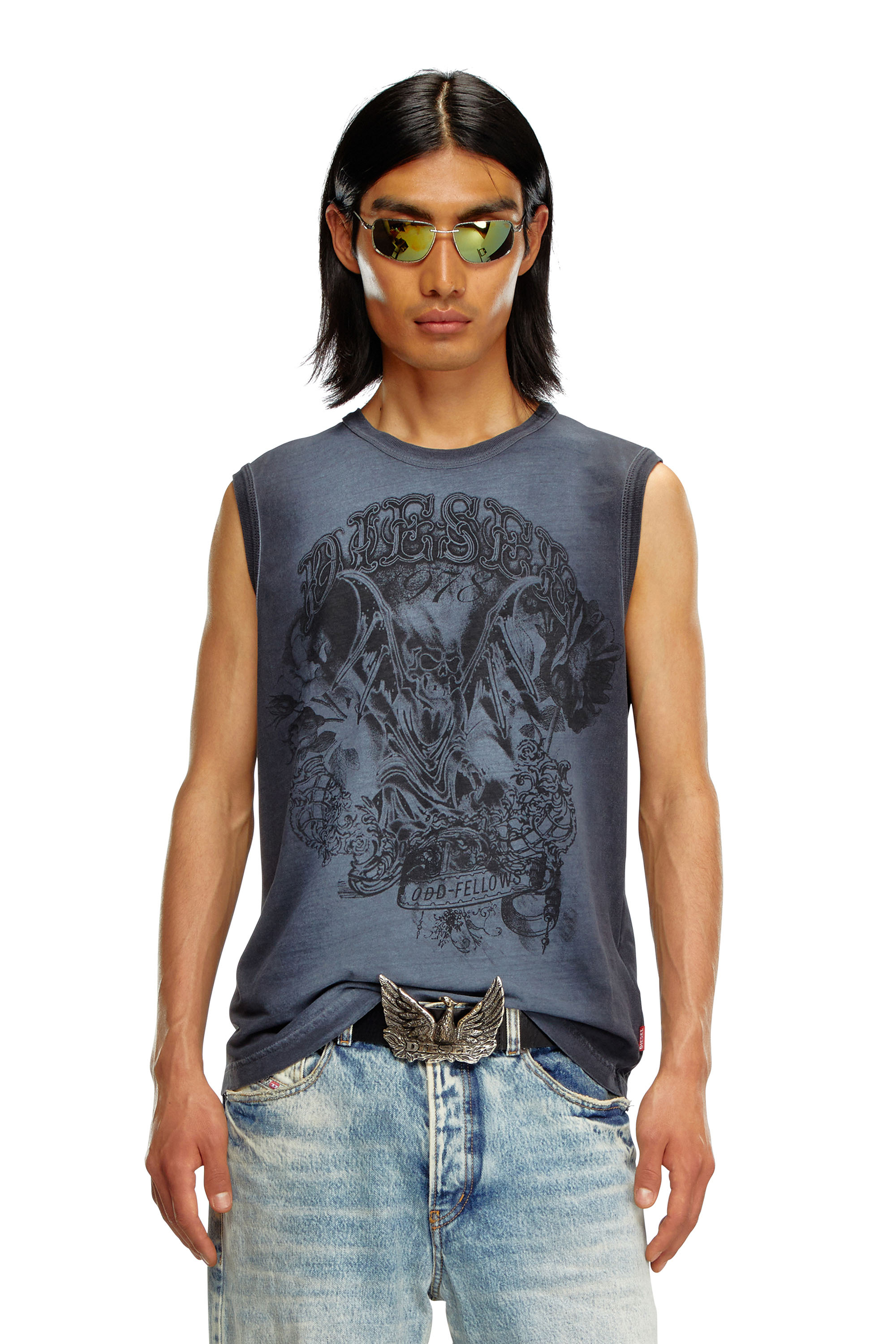 Diesel - T-BISCO-Q1, Herren Verblasstes Tank-Top mit Grafik-Print in Dunkelblau - 1