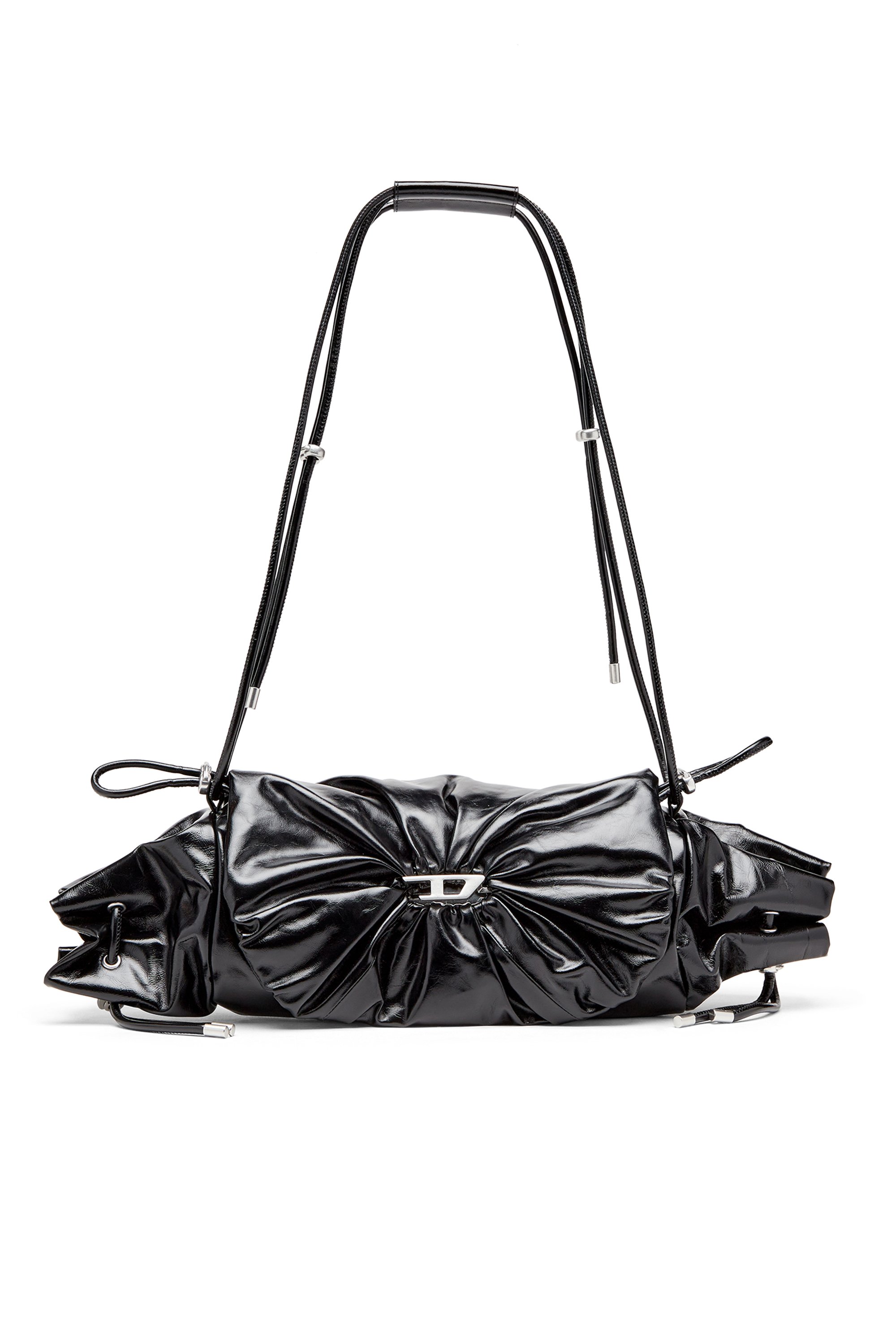 Diesel - SCRUNCH-D SHOULDER M, Scrunch-D M-Borsa a spalla in pelle lucida Donna in Nero - 1