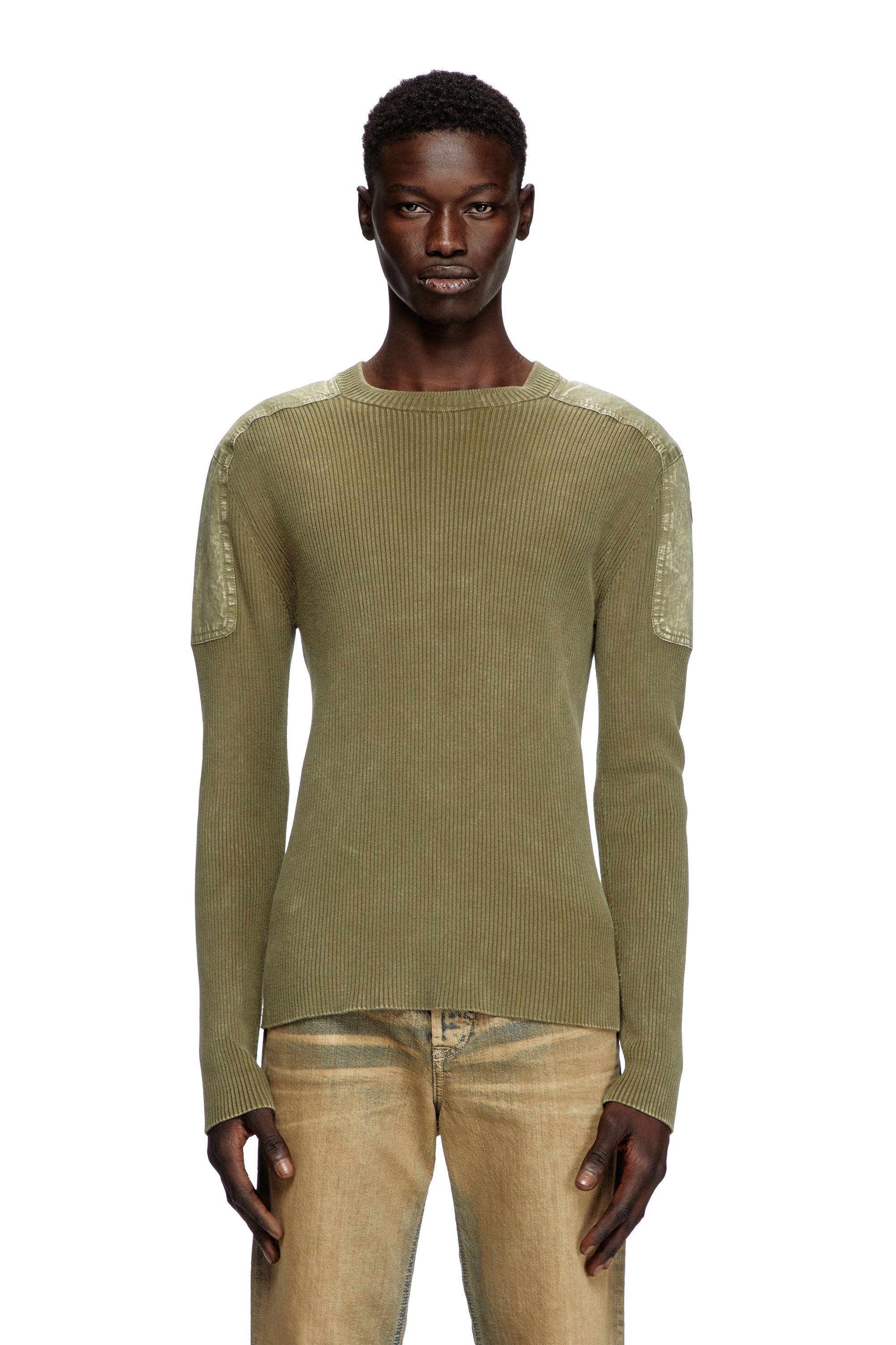 Diesel - K-MARTIN, Maglia con spalle a contrasto Uomo in Verde - 1