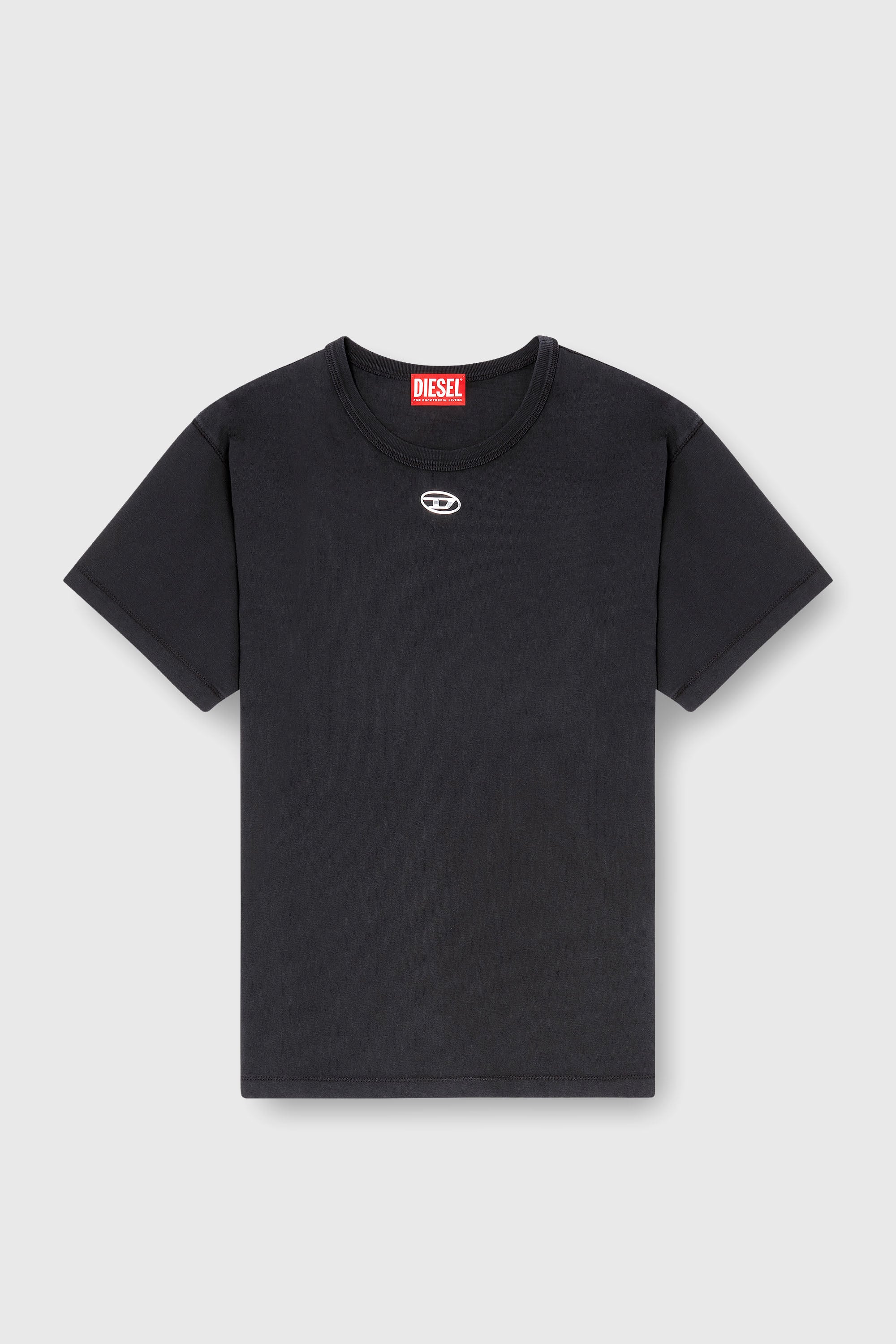 Diesel - T-NORMY-OD-S1, T-shirt in cotone con Oval D metallizzato Donna in Nero - 2