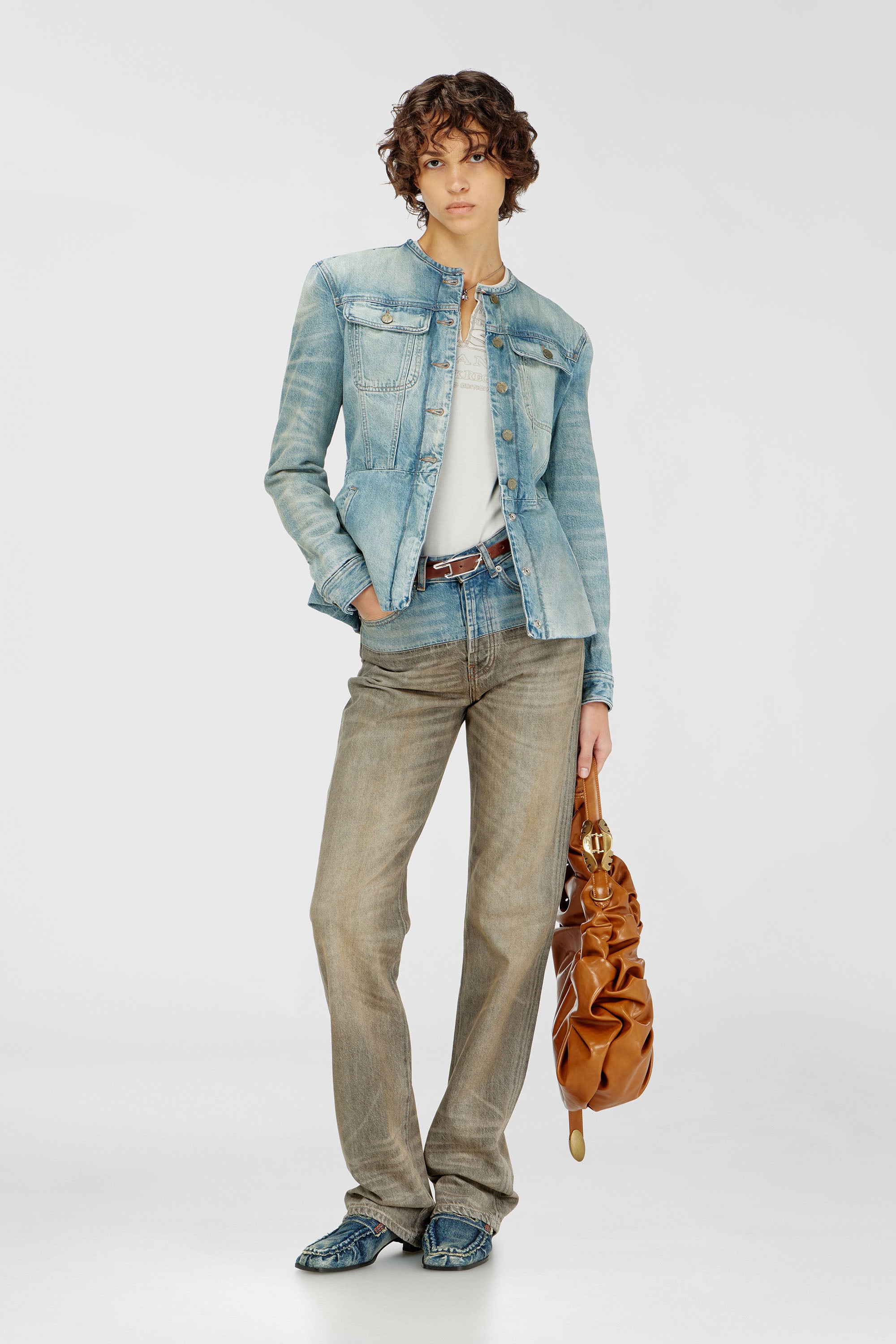 Diesel - DE-CALION-S1, Veste en denim sans col Femme in Bleu - 2