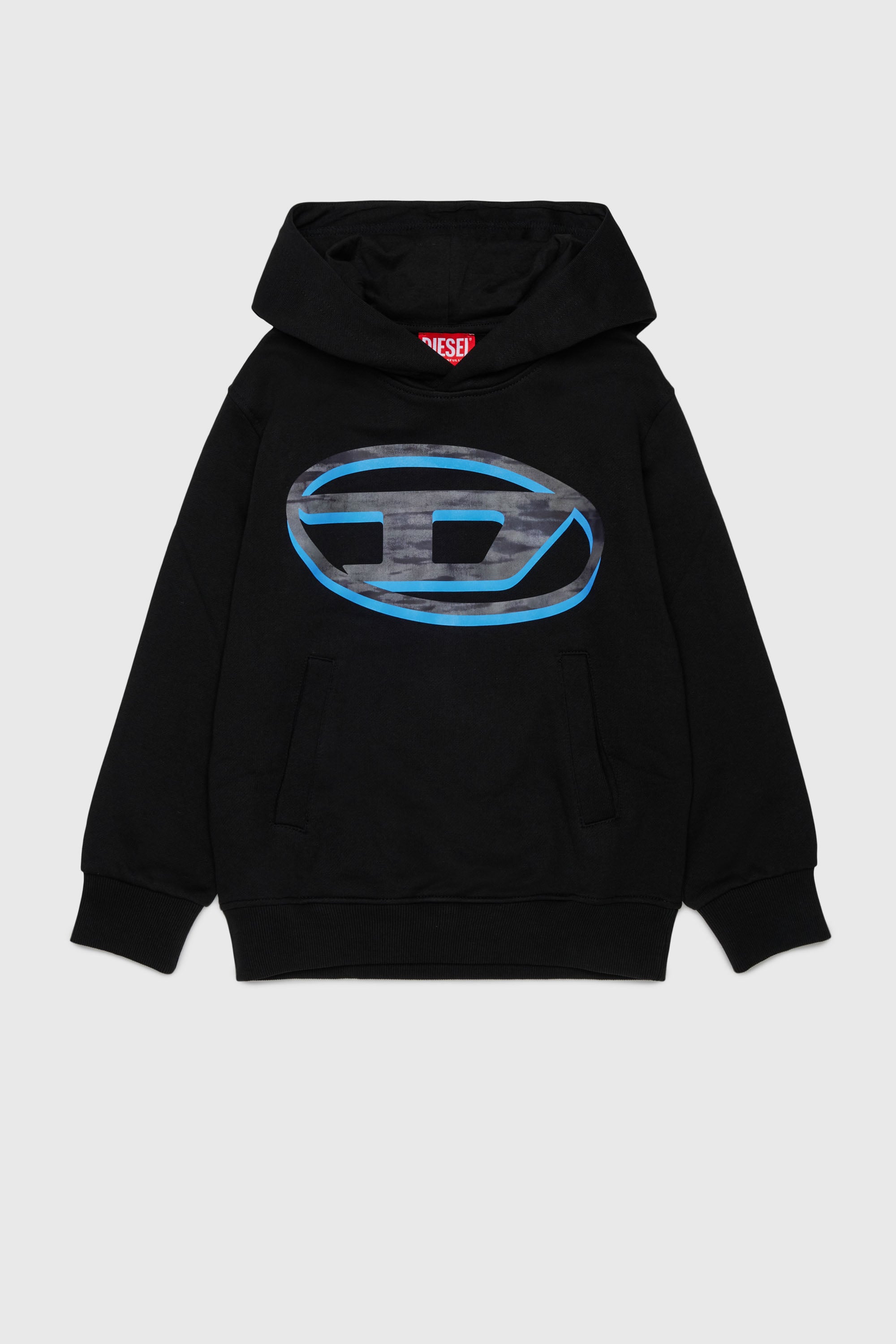 Diesel - SVELLYHOOD OVER, Sweat &agrave; capuche avec imprim&eacute; Oval D bicolore Homme in Noir - 1
