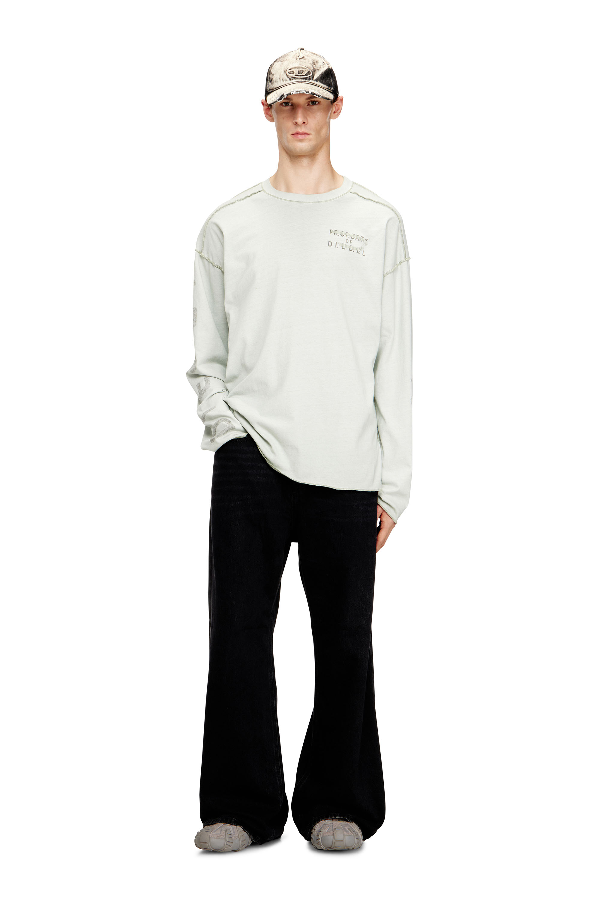 Diesel - T-LOOK-LS, Herren Locker geschnittenes Langarmshirt mit bedruckten &Auml;rmeln in Hellgrau - 1