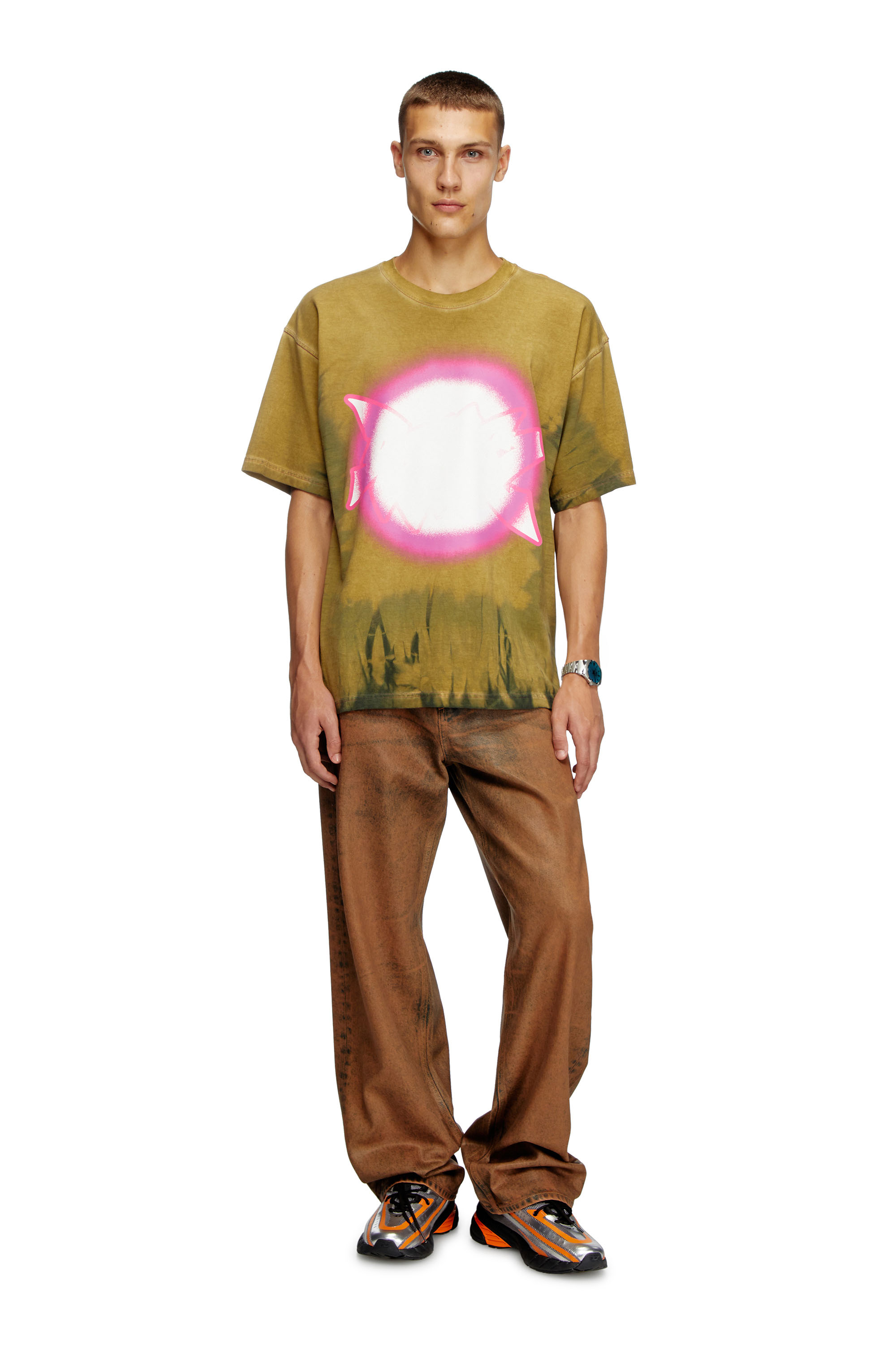 Diesel - T-BOXT-R24, T-shirt tie-dye avec imprimé projecteur Homme in Marron - 2