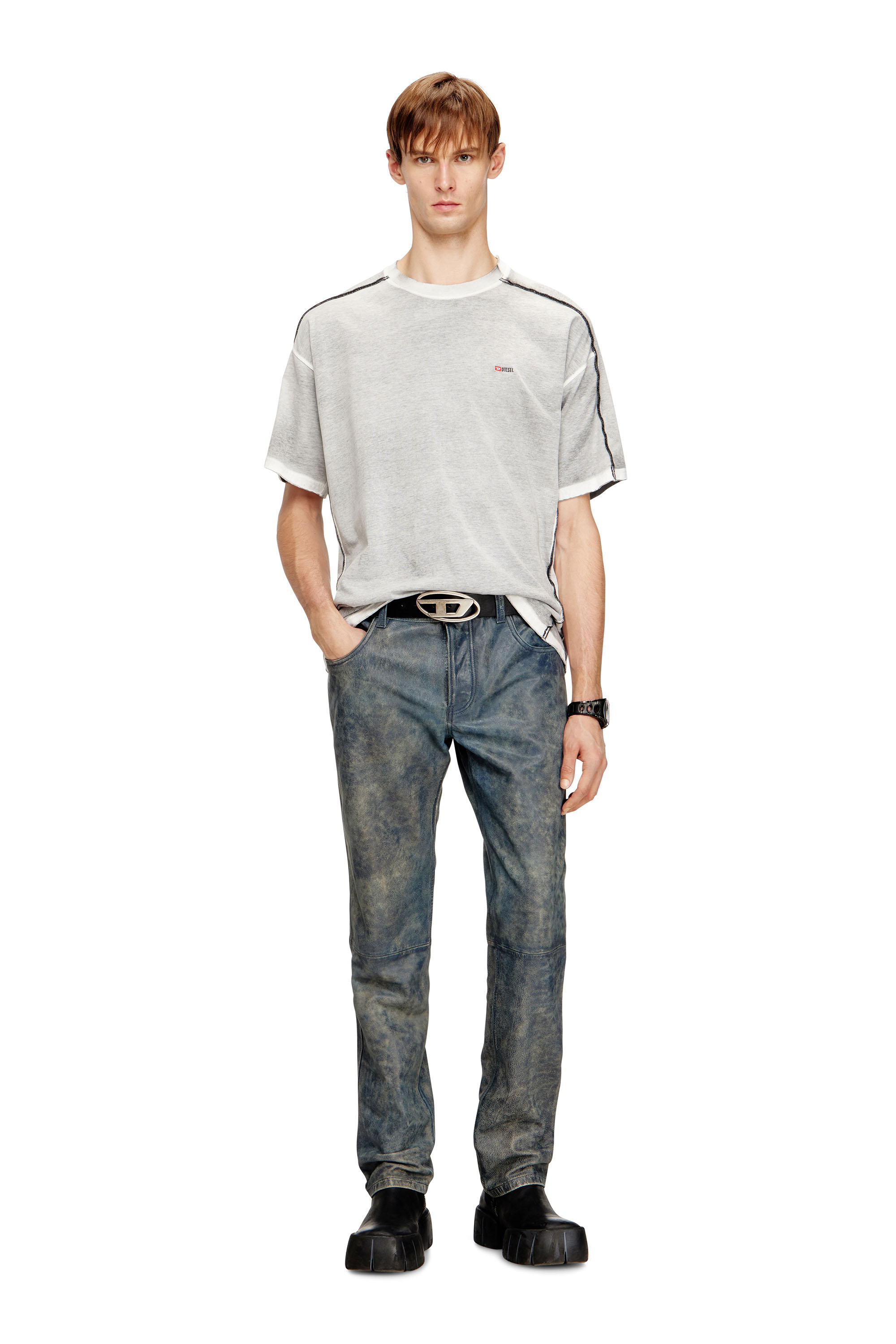 Diesel - T-RIVEN, T-shirt in cotone dal taglio rilassato con spruzzo di colore Uomo in ToBeDefined - 1