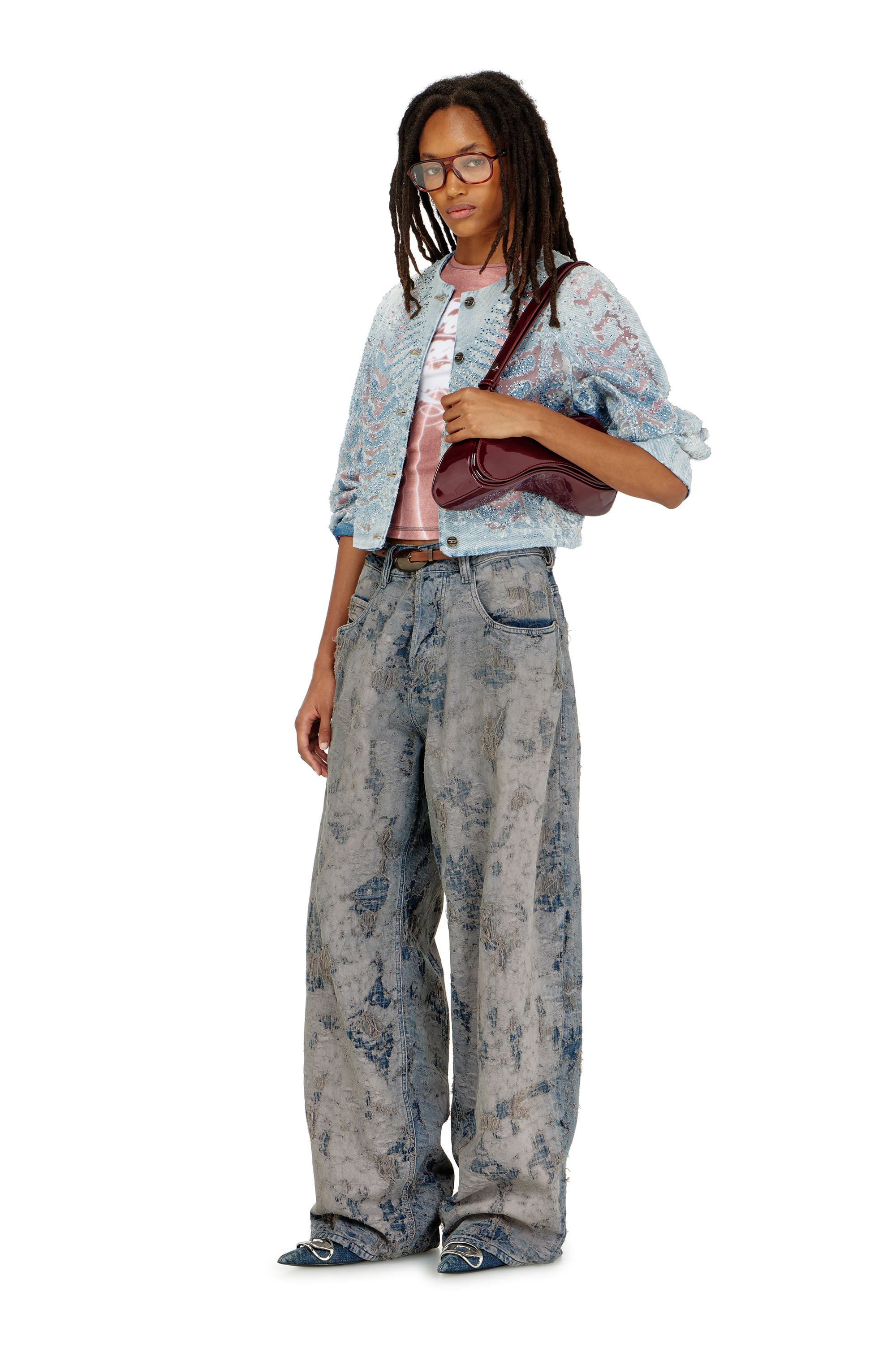 Diesel - DE-SOLIXIA-S, Giacca in denim microstone devor&eacute; Donna in ToBeDefined - 2